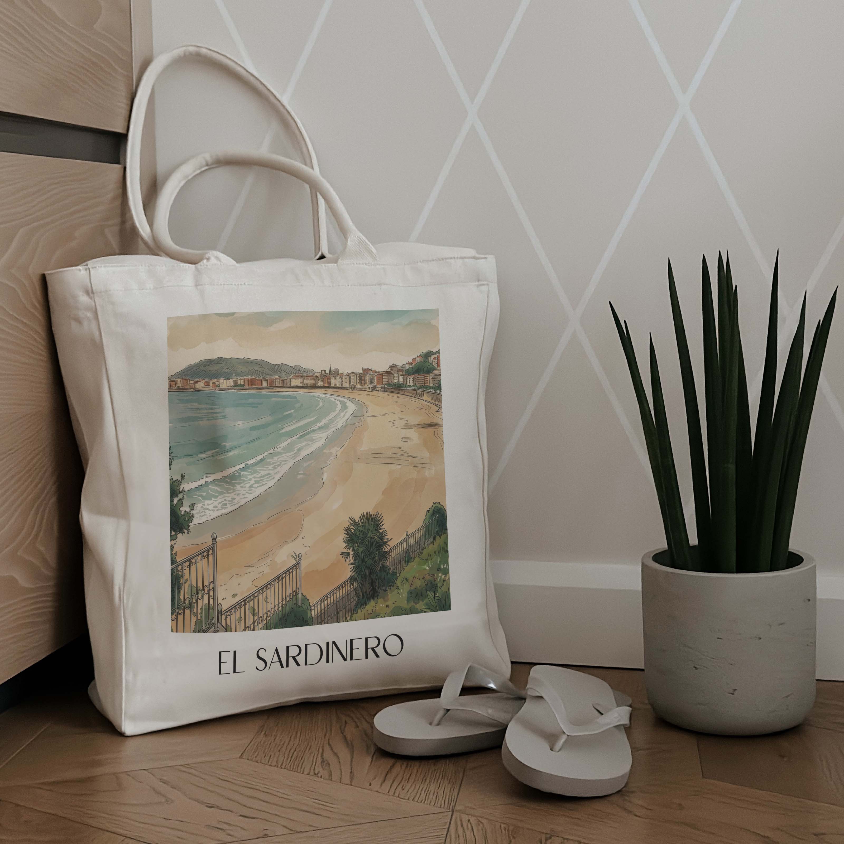 el-sardinero-santander-spanien-einkaufstasche-aquarell