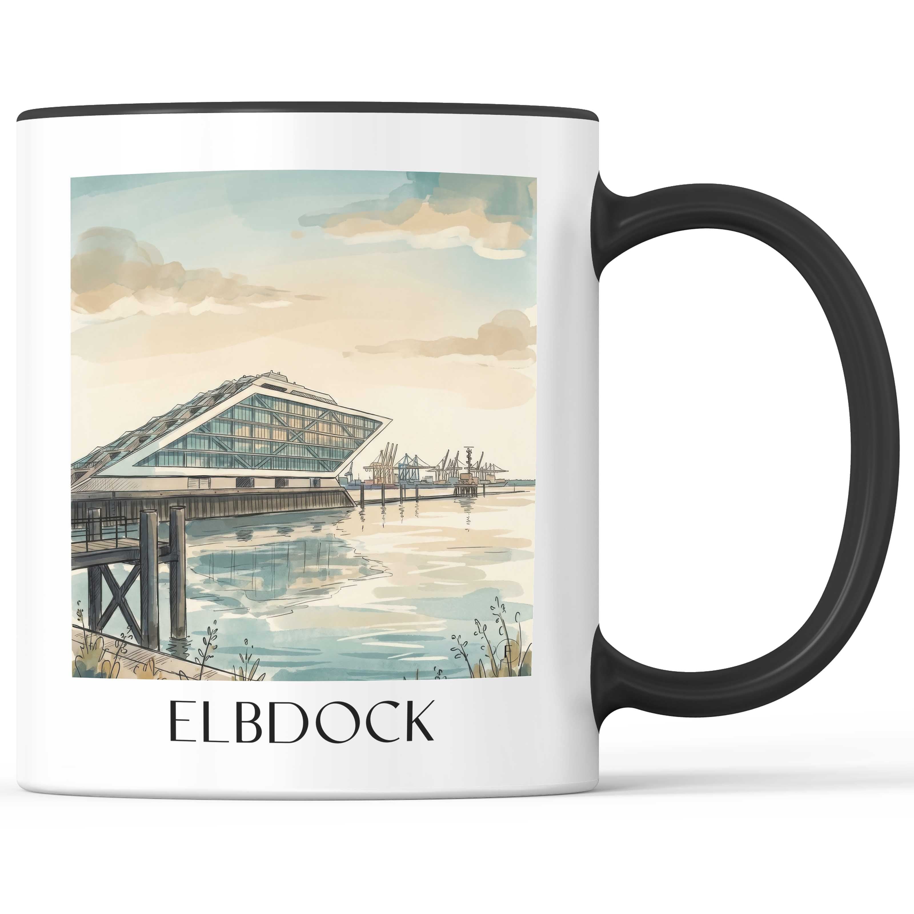 Elbdock Kaffeebecher - Hamburg - Deutschland Becher - Kaffeetasse im Aquarell Stil - favplace