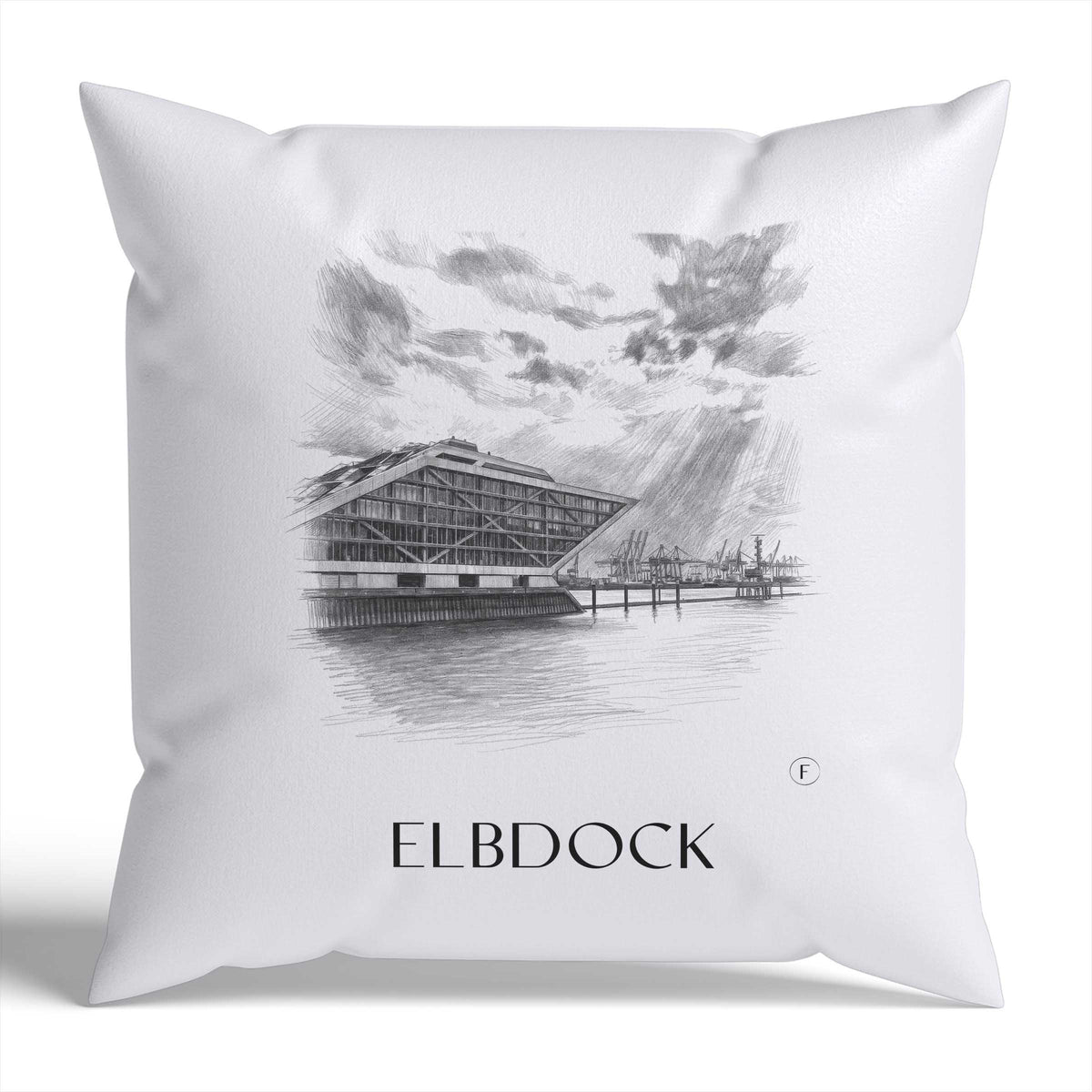 Elbdock Kissenhülle - Zierkissen Bezug - Hamburg - Deutschland Kissen bzw. Kissenbezug im Zeichnung Stil - favplace