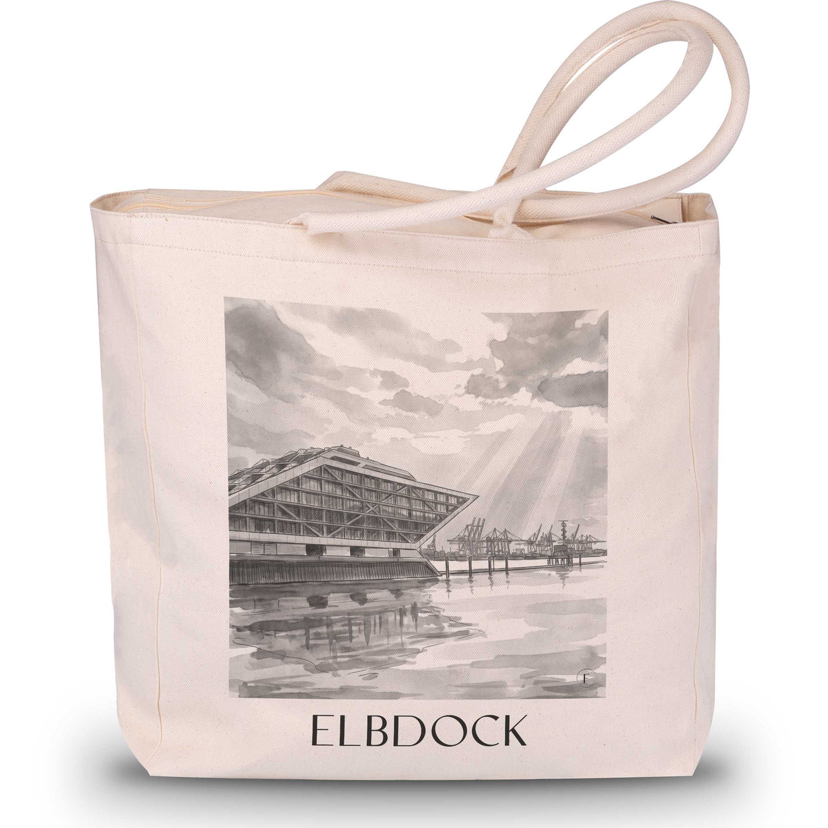 Elbdock Shopping Tasche - Hamburg - Deutschland Tote Bag - Einkaufstasche im Aquarell Schwarz-Weiß Stil - favplace