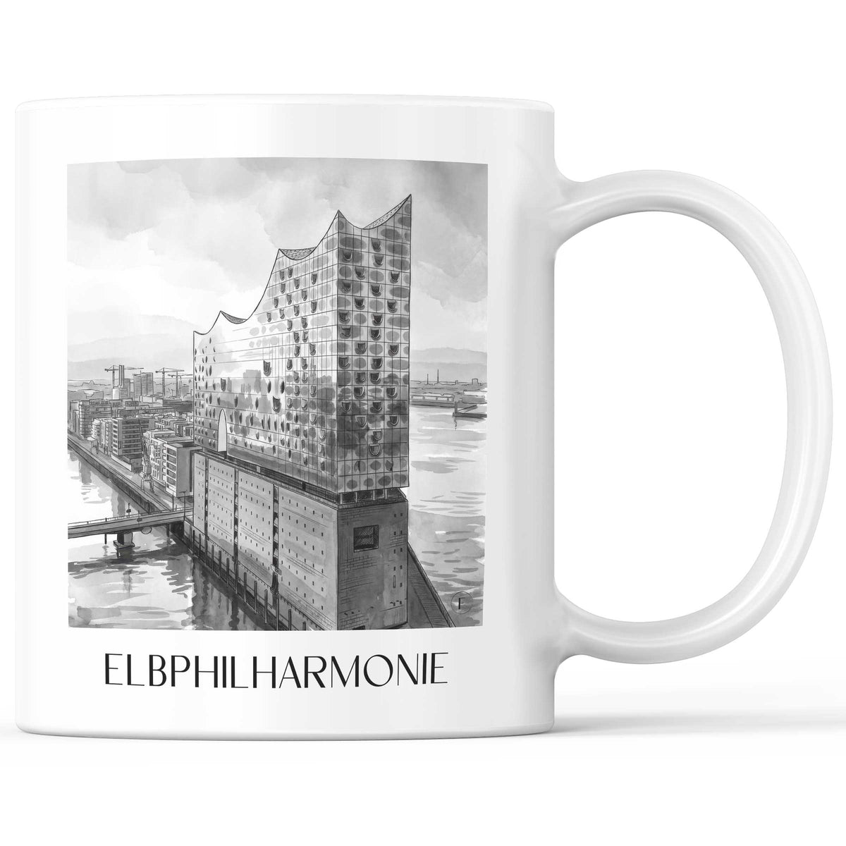 Elbphilharmonie Kaffeebecher - Hamburg - Deutschland Becher - Kaffeetasse im Aquarell Schwarz-Weiß Stil - favplace