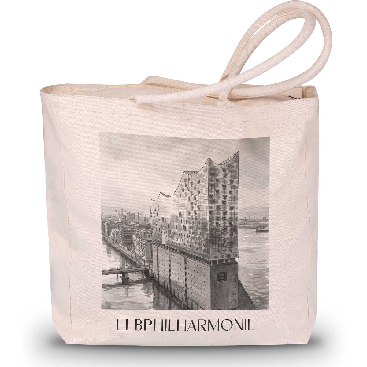 Elbphilharmonie Shopping Tasche - Hamburg - Deutschland Tote Bag - Einkaufstasche im Aquarell Schwarz-Weiß Stil - favplace