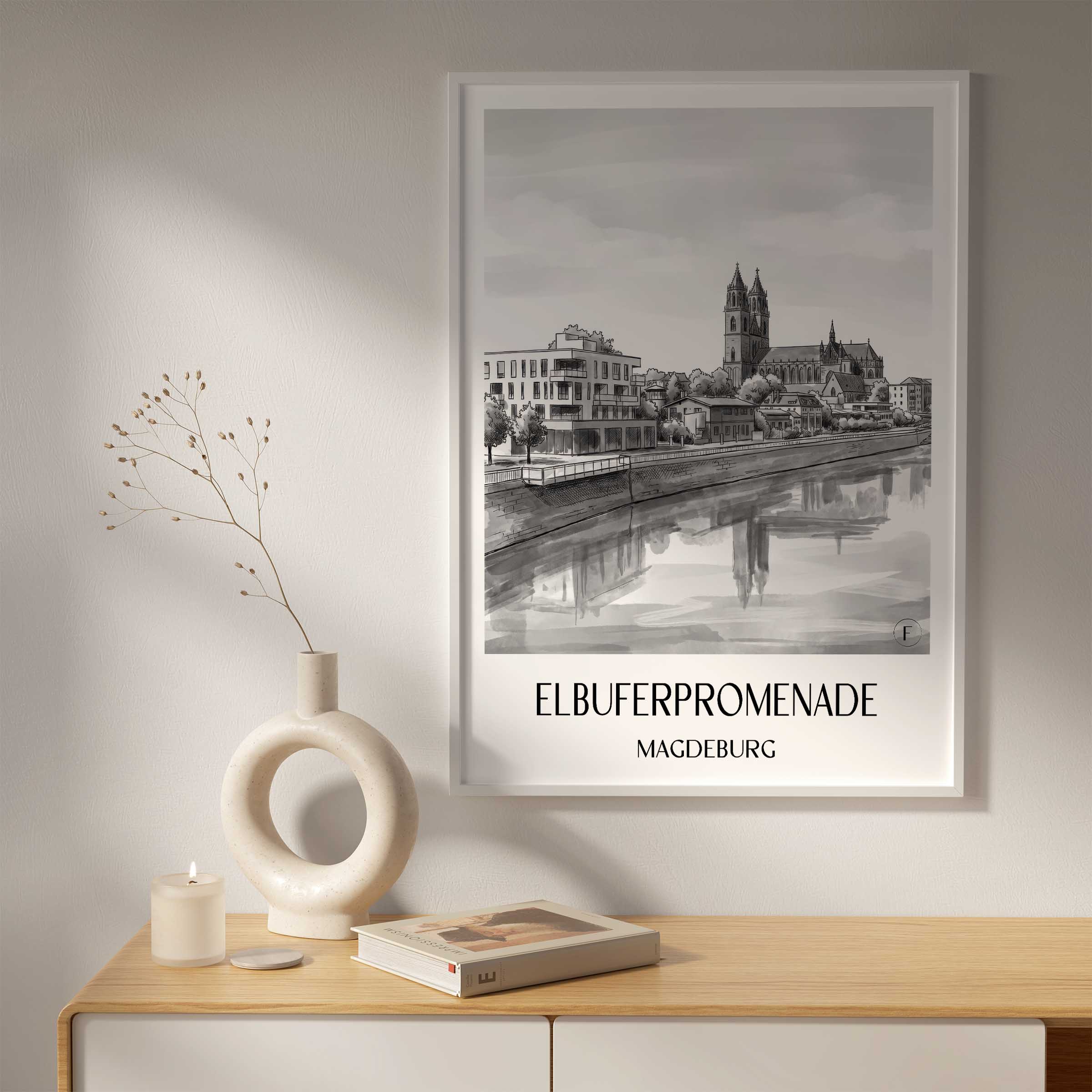 elbuferpromenade-magdeburg-deutschland-poster-aquarell-schwarz-weiss