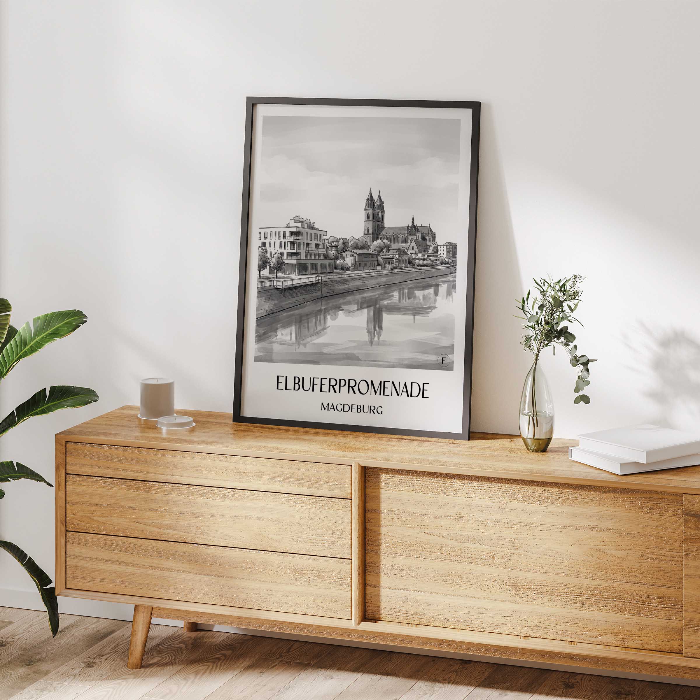 elbuferpromenade-magdeburg-deutschland-poster-aquarell-schwarz-weiss