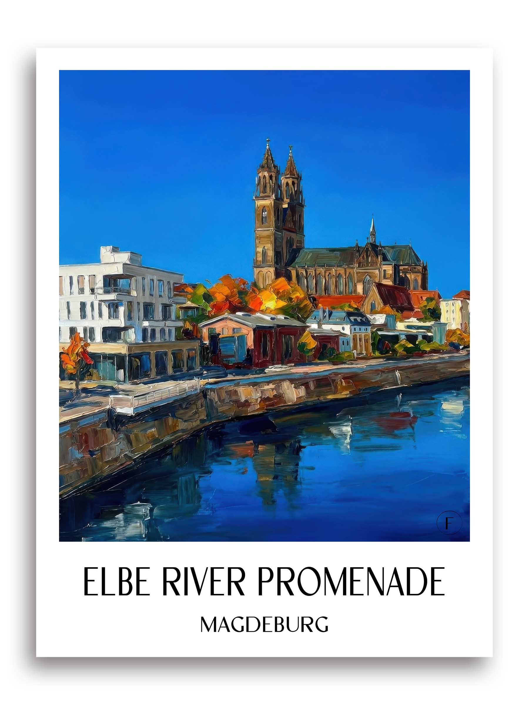 Elbuferpromenade Poster - Magdeburg - Deutschland Kunstdruck - Ölgemälde von A4 bis A1 - favplace
