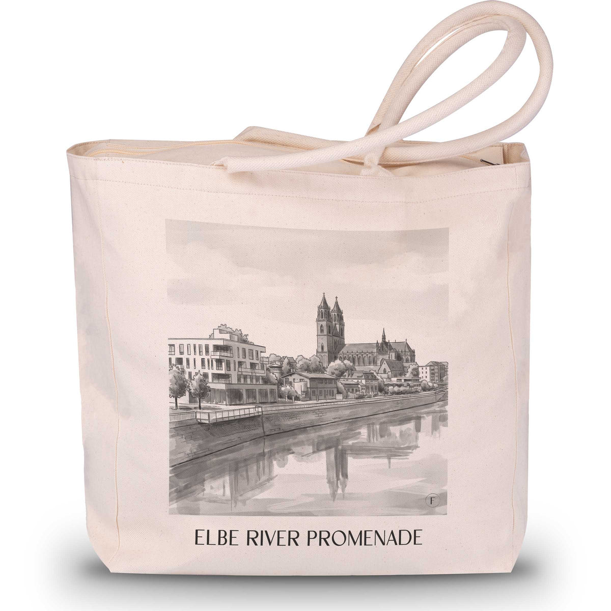Elbuferpromenade Shopping Tasche - Magdeburg - Deutschland Tote Bag - Einkaufstasche im Aquarell Schwarz-Weiß Stil - favplace