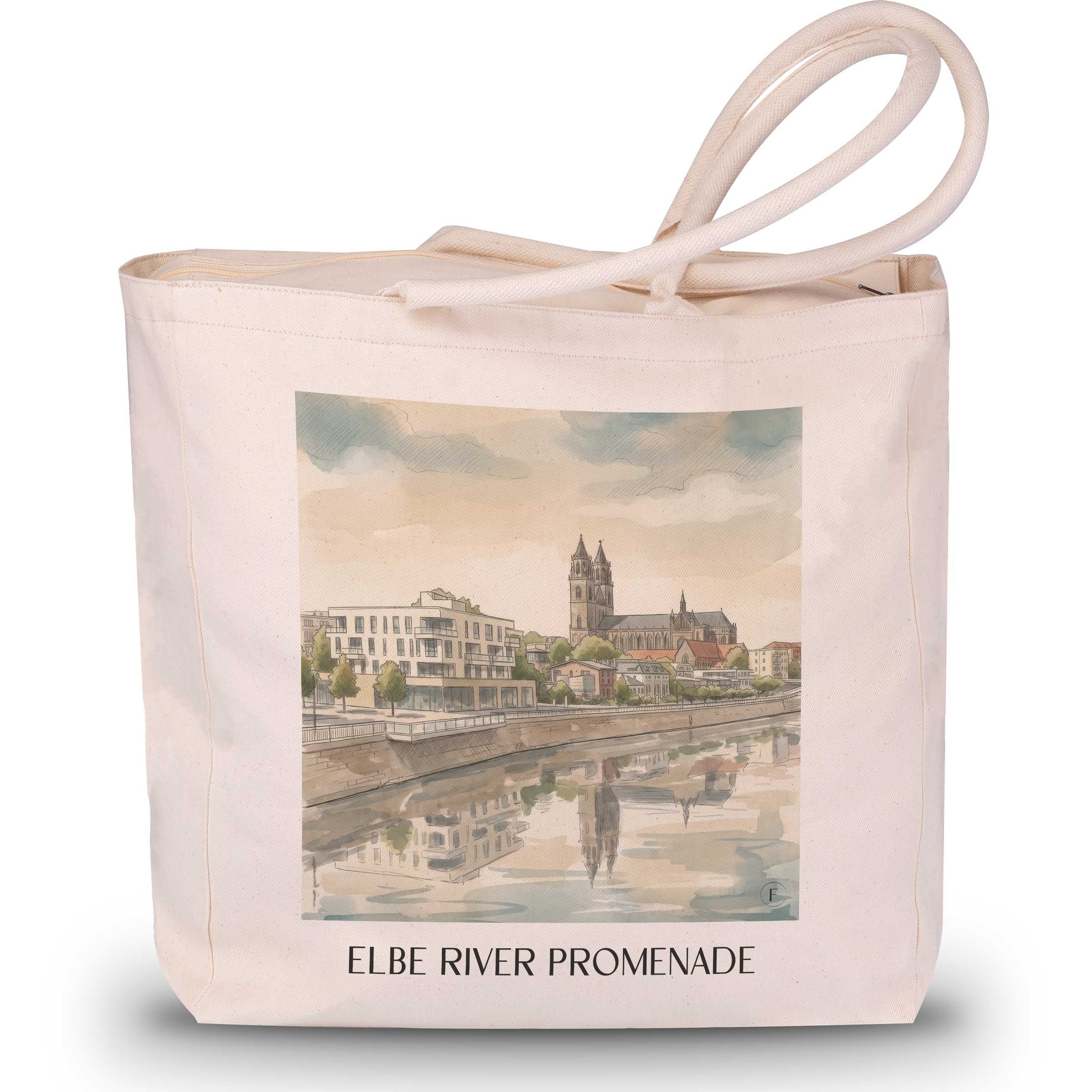 Elbuferpromenade Shopping Tasche - Magdeburg - Deutschland Tote Bag - Einkaufstasche im Aquarell Stil - favplace