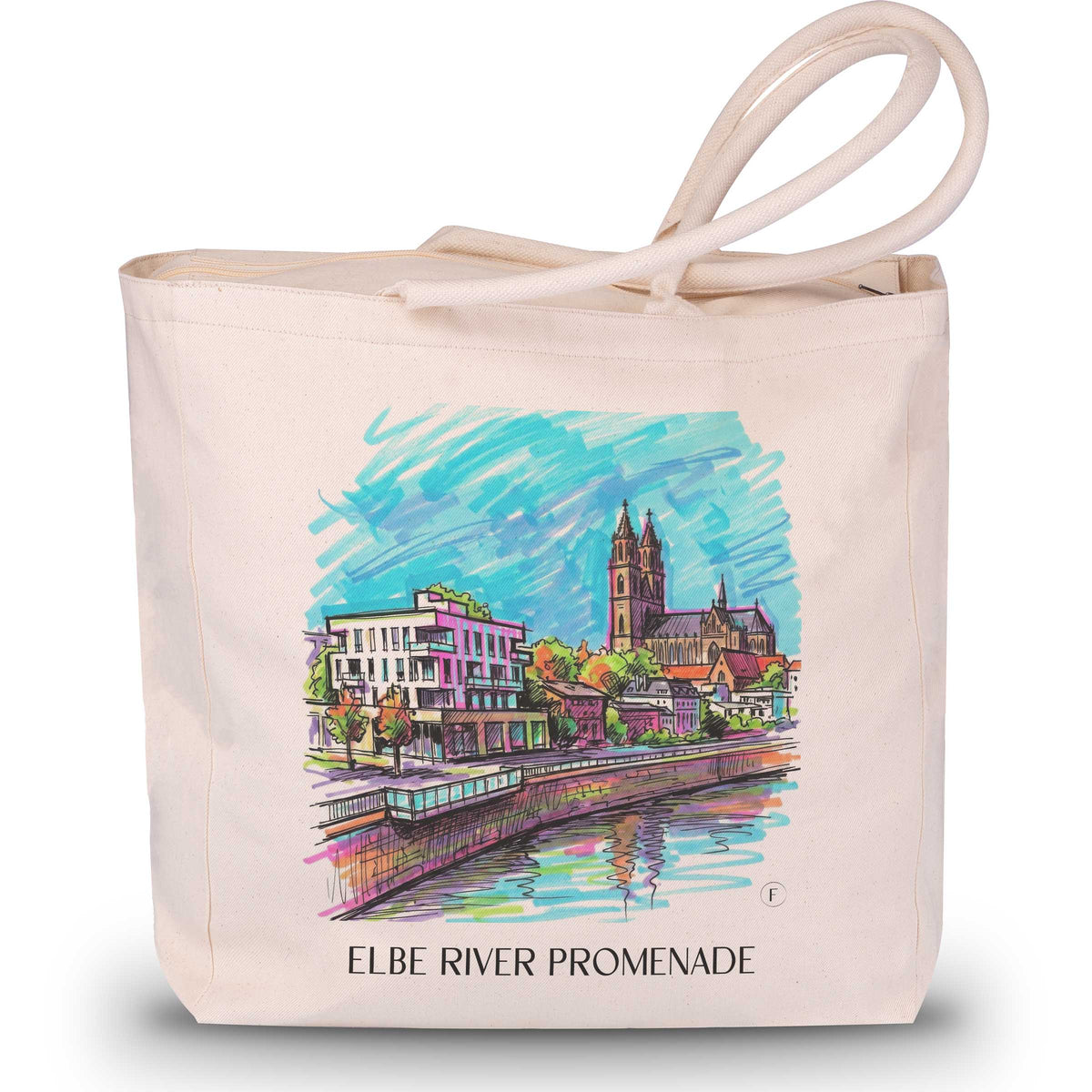 Elbuferpromenade Shopping Tasche - Magdeburg - Deutschland Tote Bag - Einkaufstasche im Tag Graffiti Stil - favplace