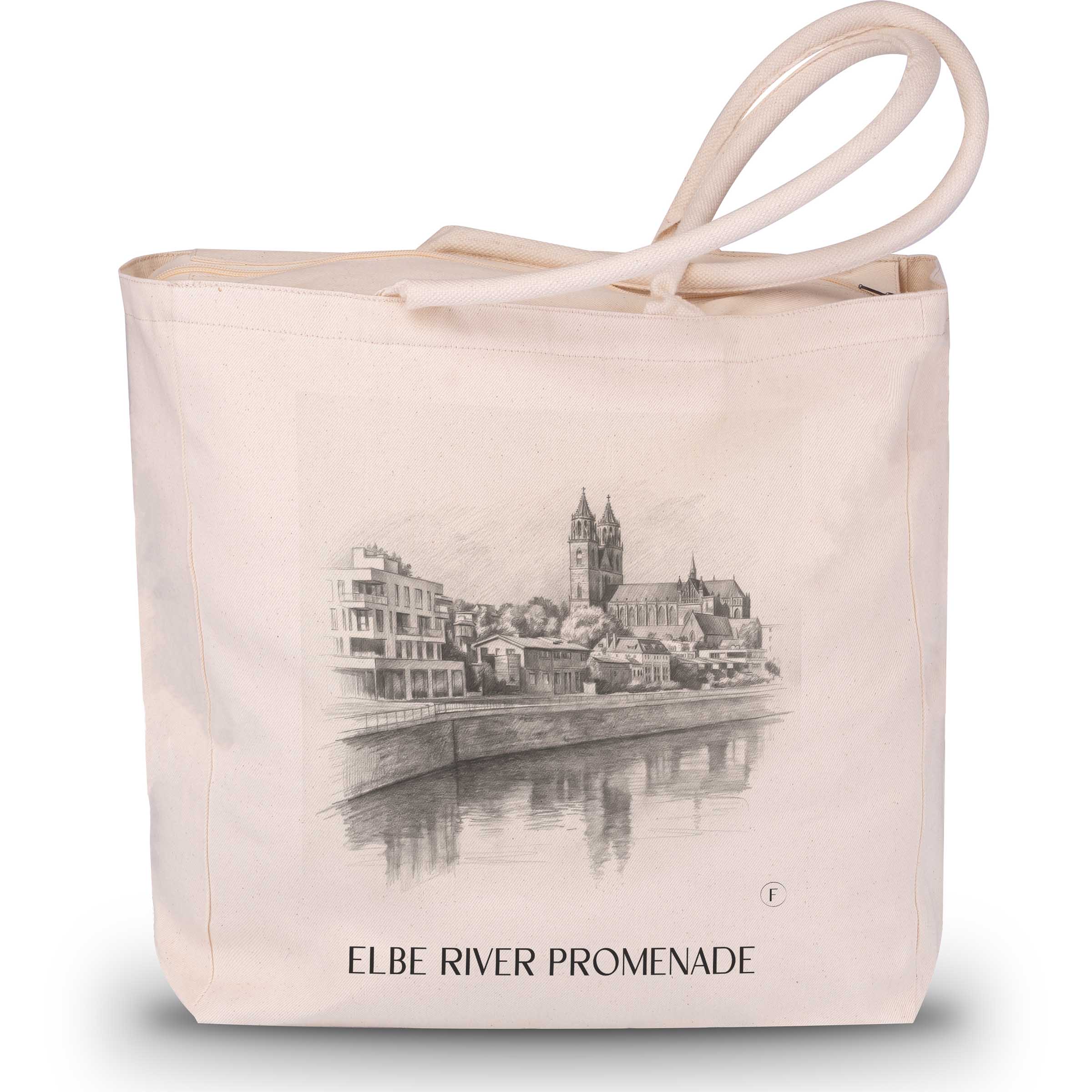 Elbuferpromenade Shopping Tasche - Magdeburg - Deutschland Tote Bag - Einkaufstasche im Zeichnung Stil