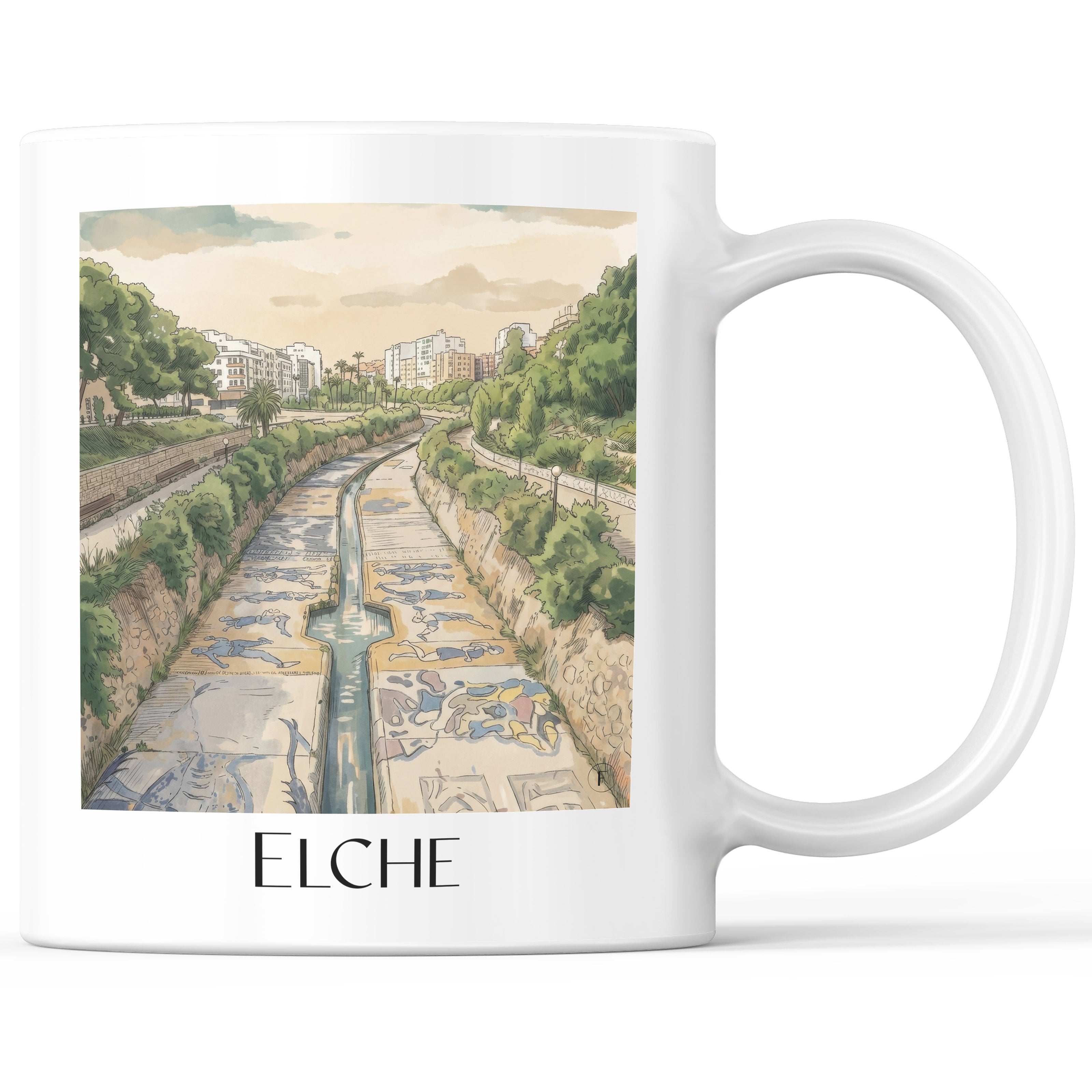 Elche Kaffeebecher - Spanien - Spanien Becher - Kaffeetasse im Aquarell Stil - favplace