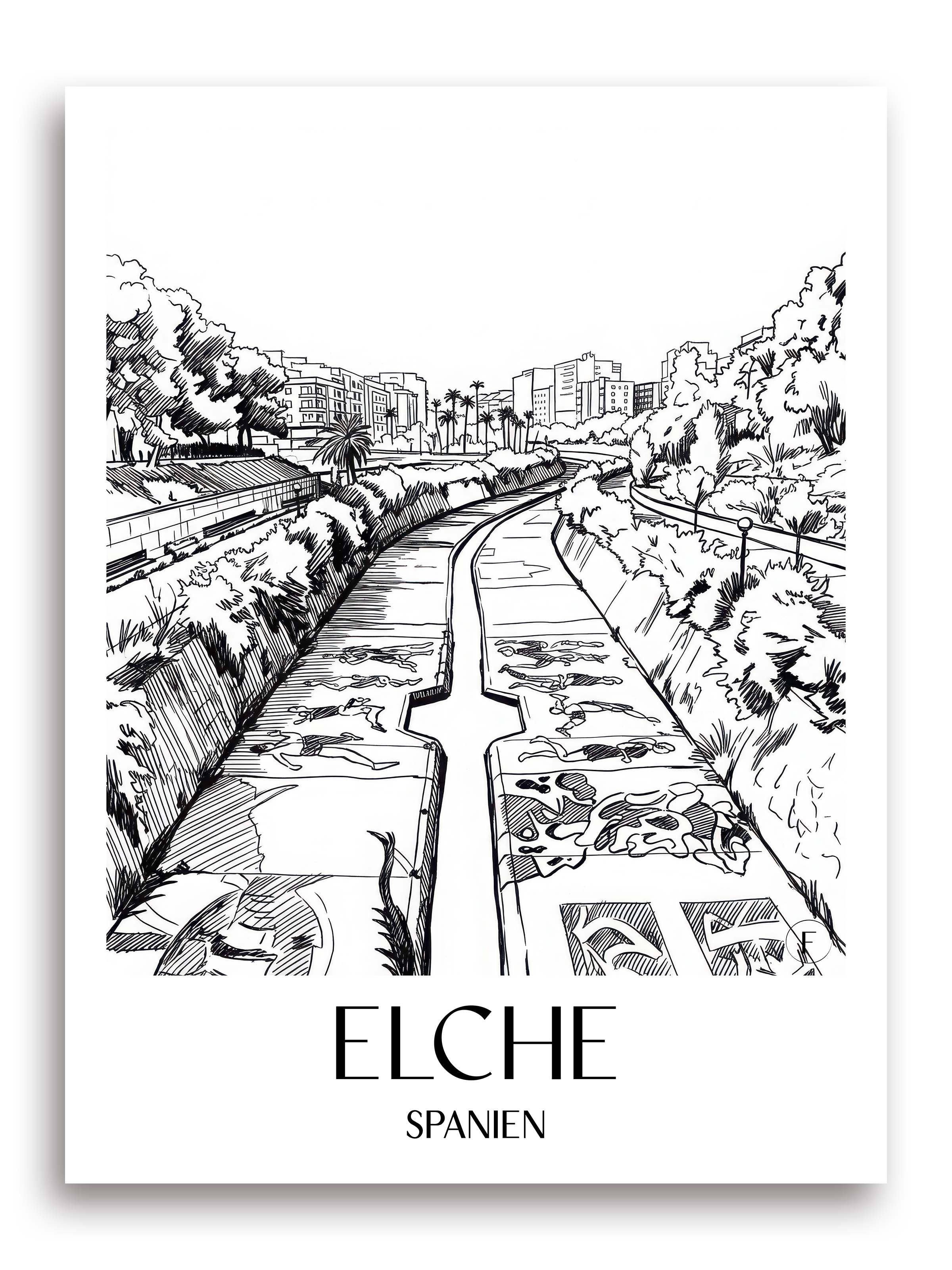 elche-spanien-spanien-poster-skizze
