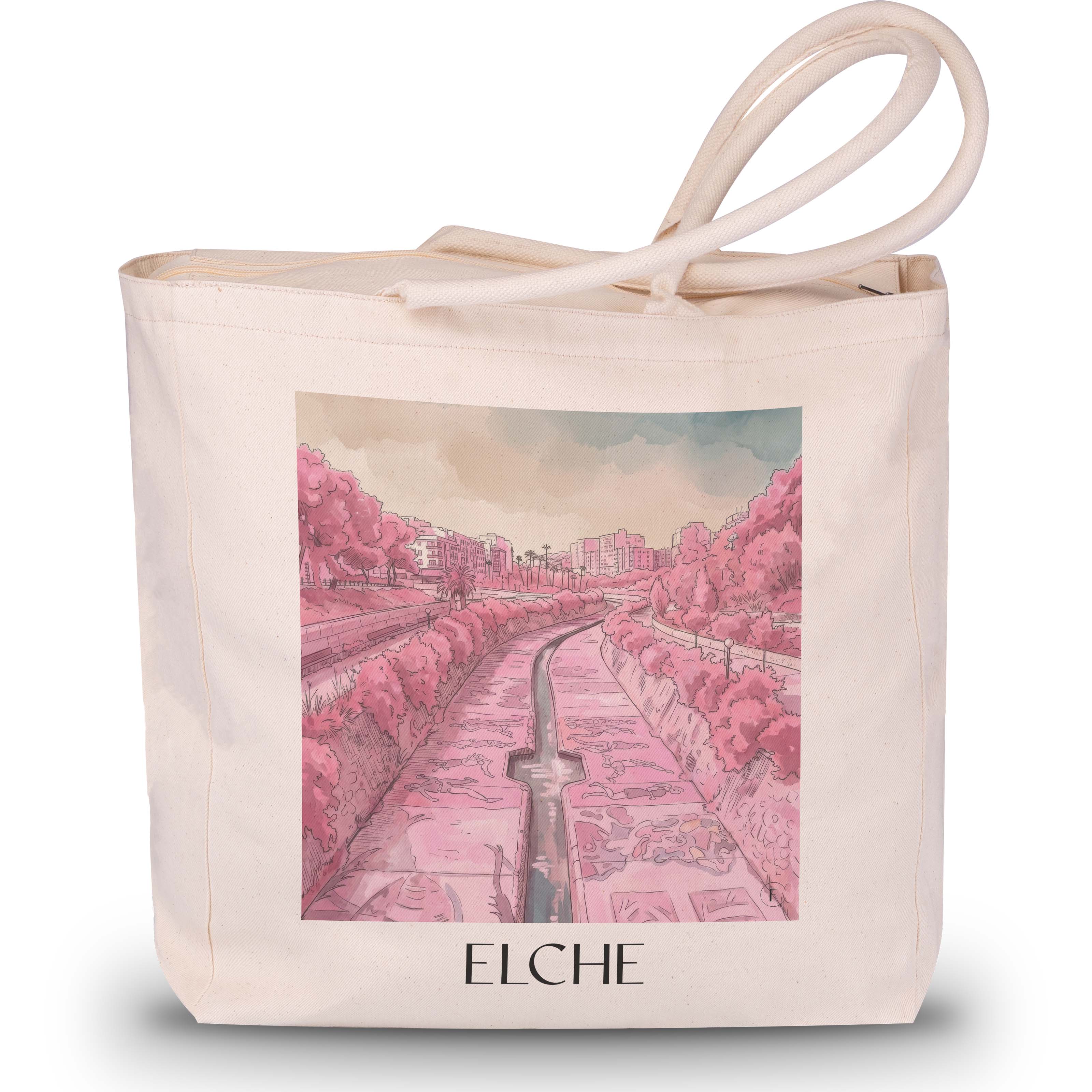 Elche Shopping Tasche - Spanien - Spanien Tote Bag - Einkaufstasche im Aquarell Pink Stil - favplace