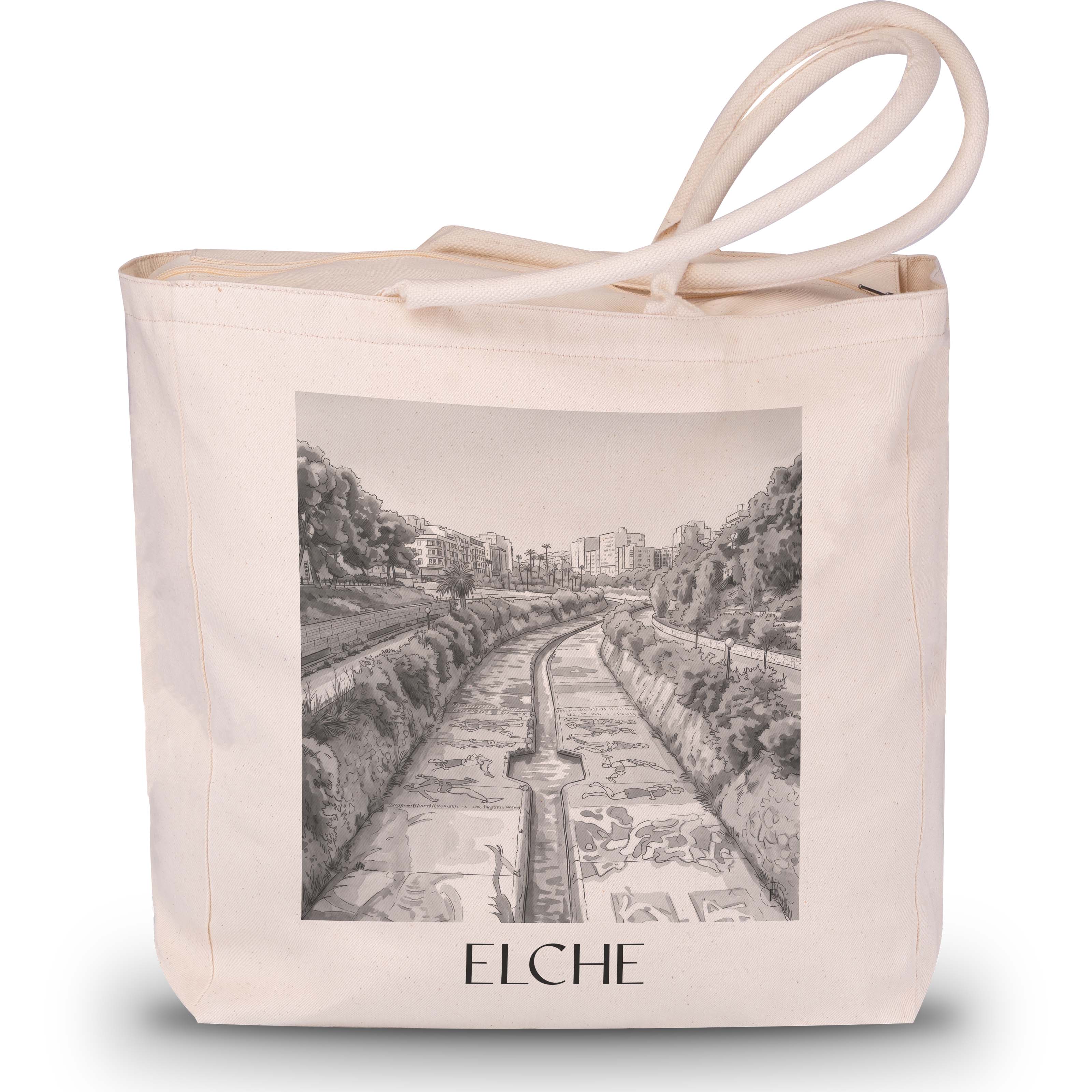 Elche Shopping Tasche - Spanien - Spanien Tote Bag - Einkaufstasche im Aquarell Schwarz-Weiß Stil - favplace
