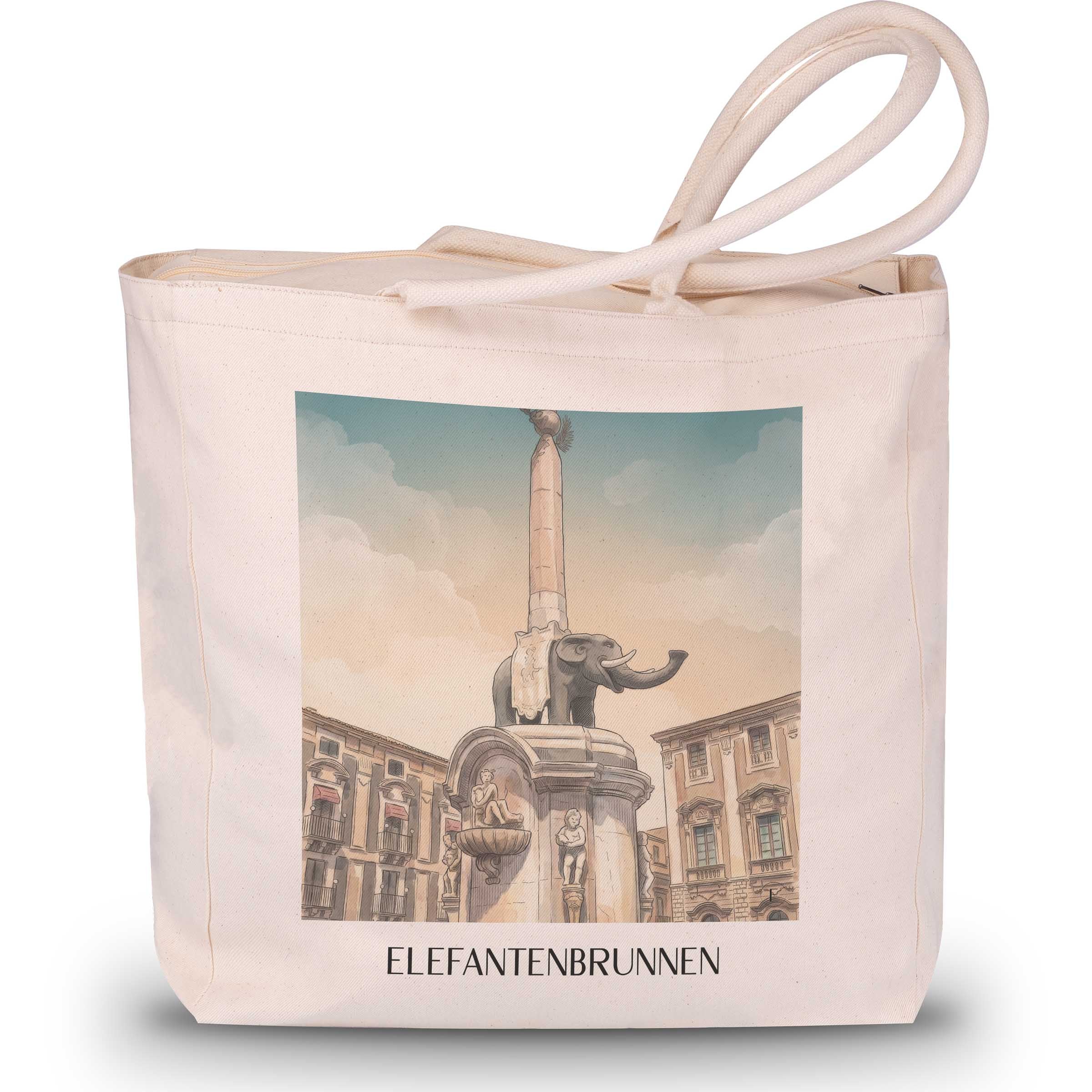 elefantenbrunnen-catania-italien-einkaufstasche-aquarell