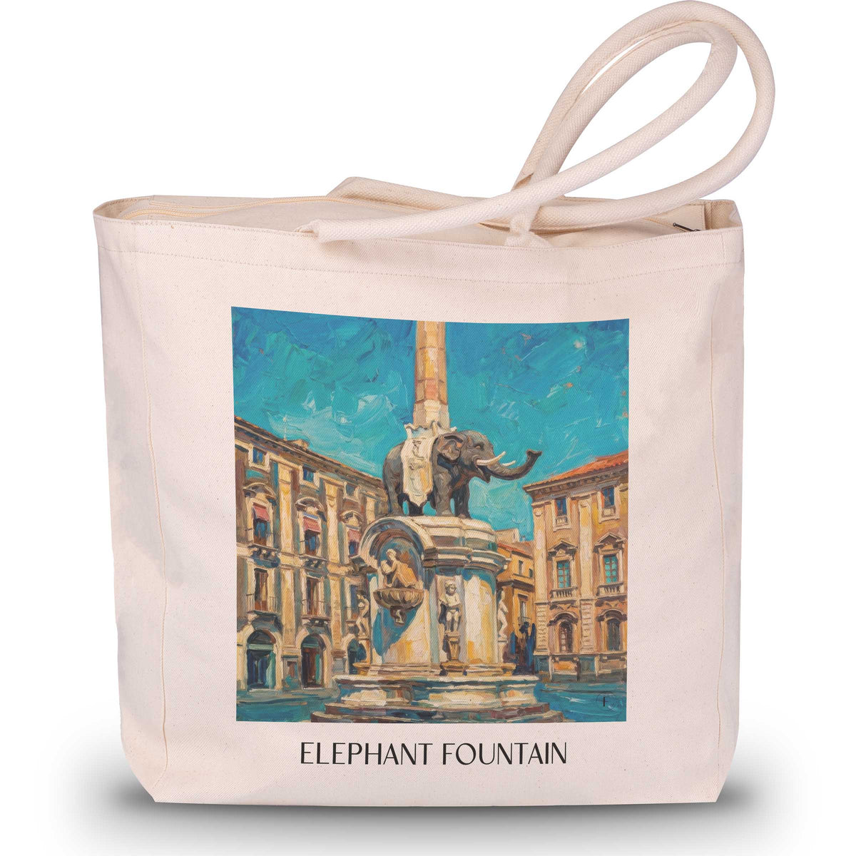 Elefantenbrunnen Shopping Tasche - Catania - Italien Tote Bag - Einkaufstasche im Ölgemälde Stil - favplace