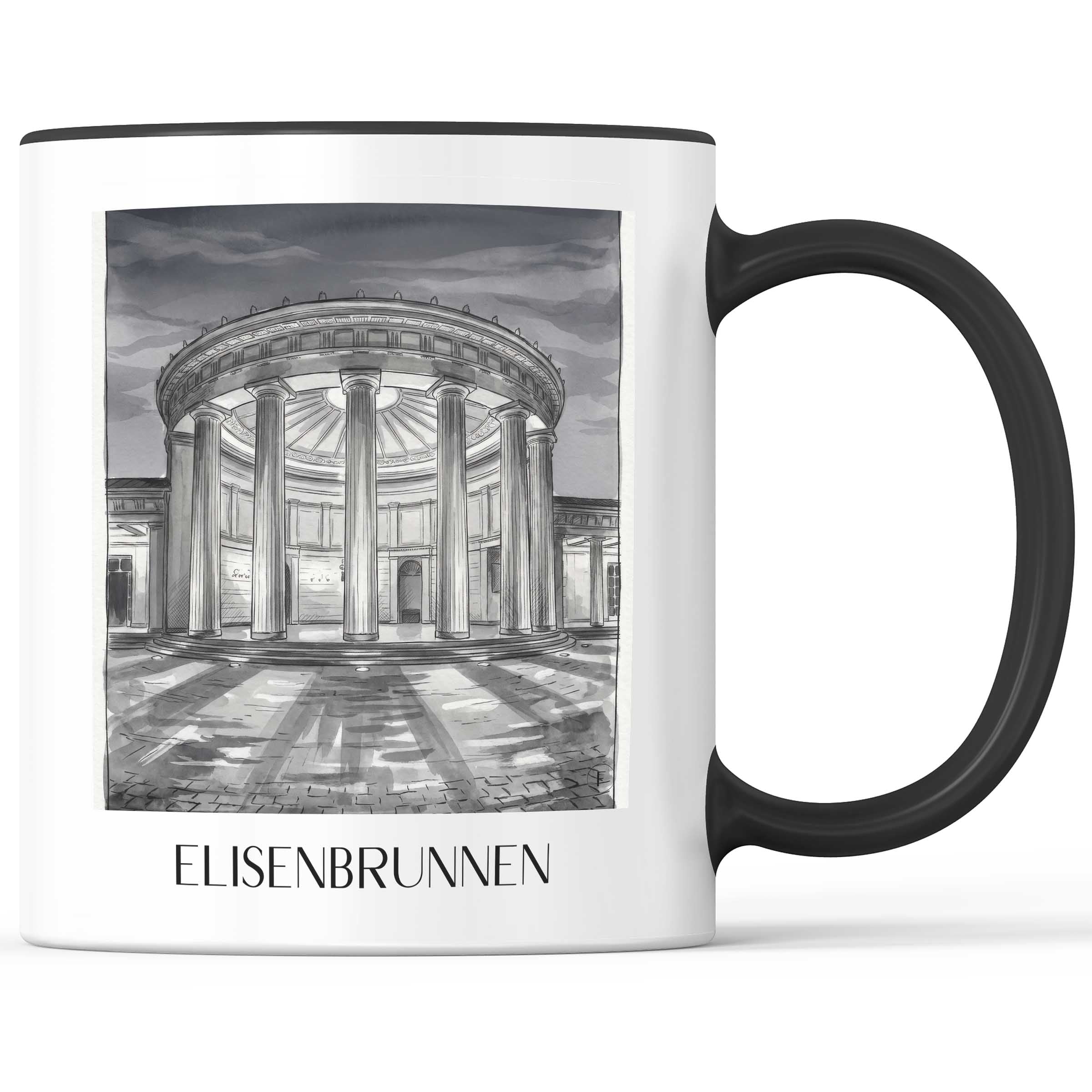 elisenbrunnen-aachen-deutschland-kaffeebecher-aquarell-schwarz-weiss