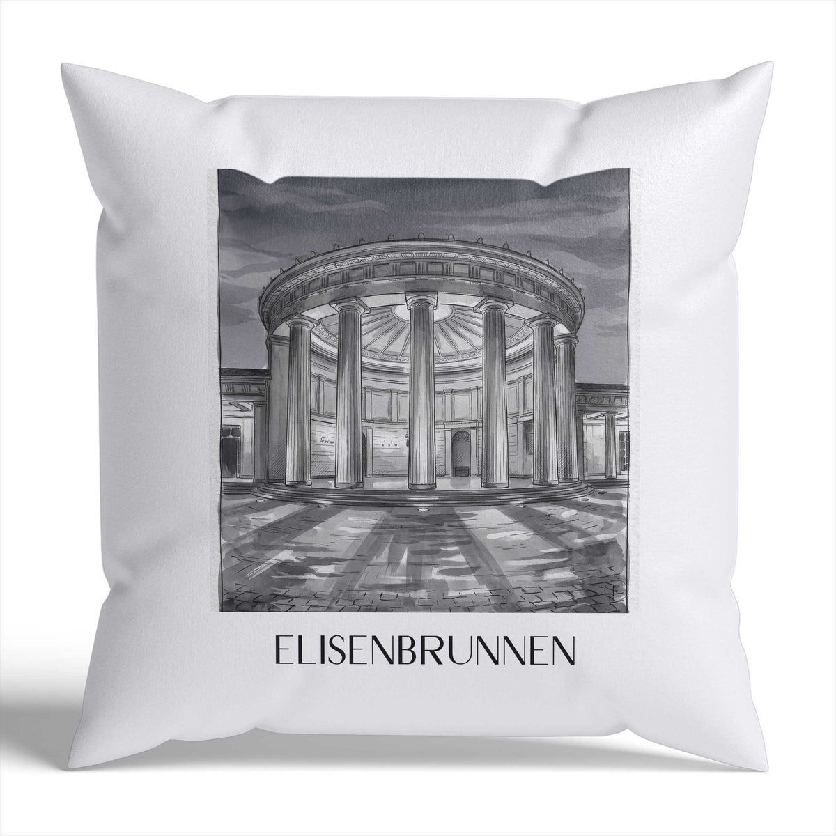 elisenbrunnen-aachen-deutschland-kissenbezug-aquarell-schwarz-weiss