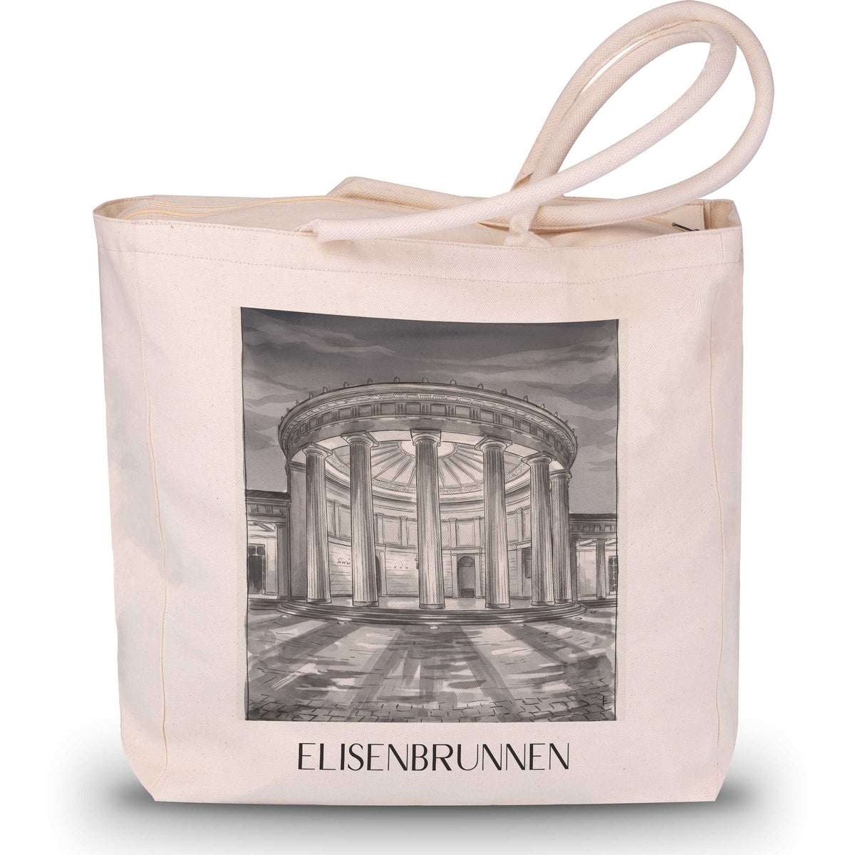 Elisenbrunnen Shopping Tasche - Aachen - Deutschland Tote Bag - Einkaufstasche im Aquarell Schwarz-Weiß Stil - favplace