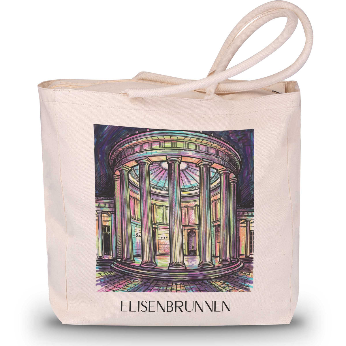Elisenbrunnen Shopping Tasche - Aachen - Deutschland Tote Bag - Einkaufstasche im Tag Graffiti Stil - favplace