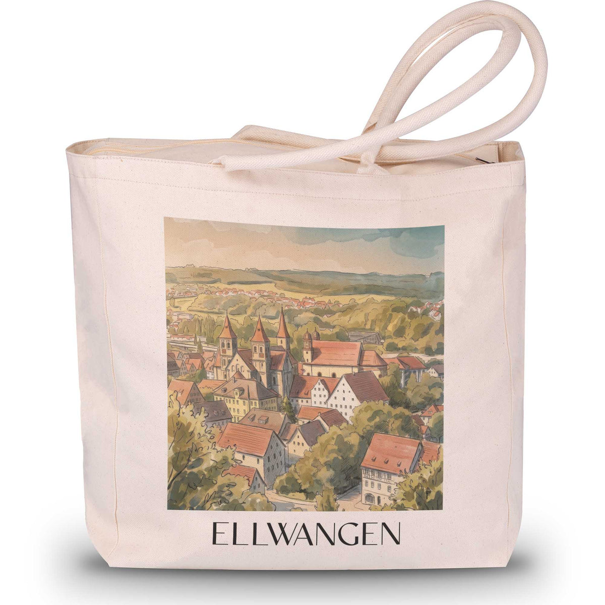 Ellwangen Shopping Tasche - Ostwürttemberg - Deutschland Tote Bag - Einkaufstasche im Aquarell Stil - favplace