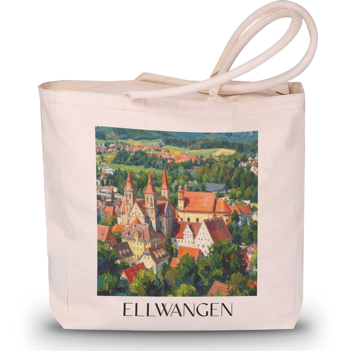 Ellwangen Shopping Tasche - Ostwürttemberg - Deutschland Tote Bag - Einkaufstasche im Ölgemälde Stil - favplace