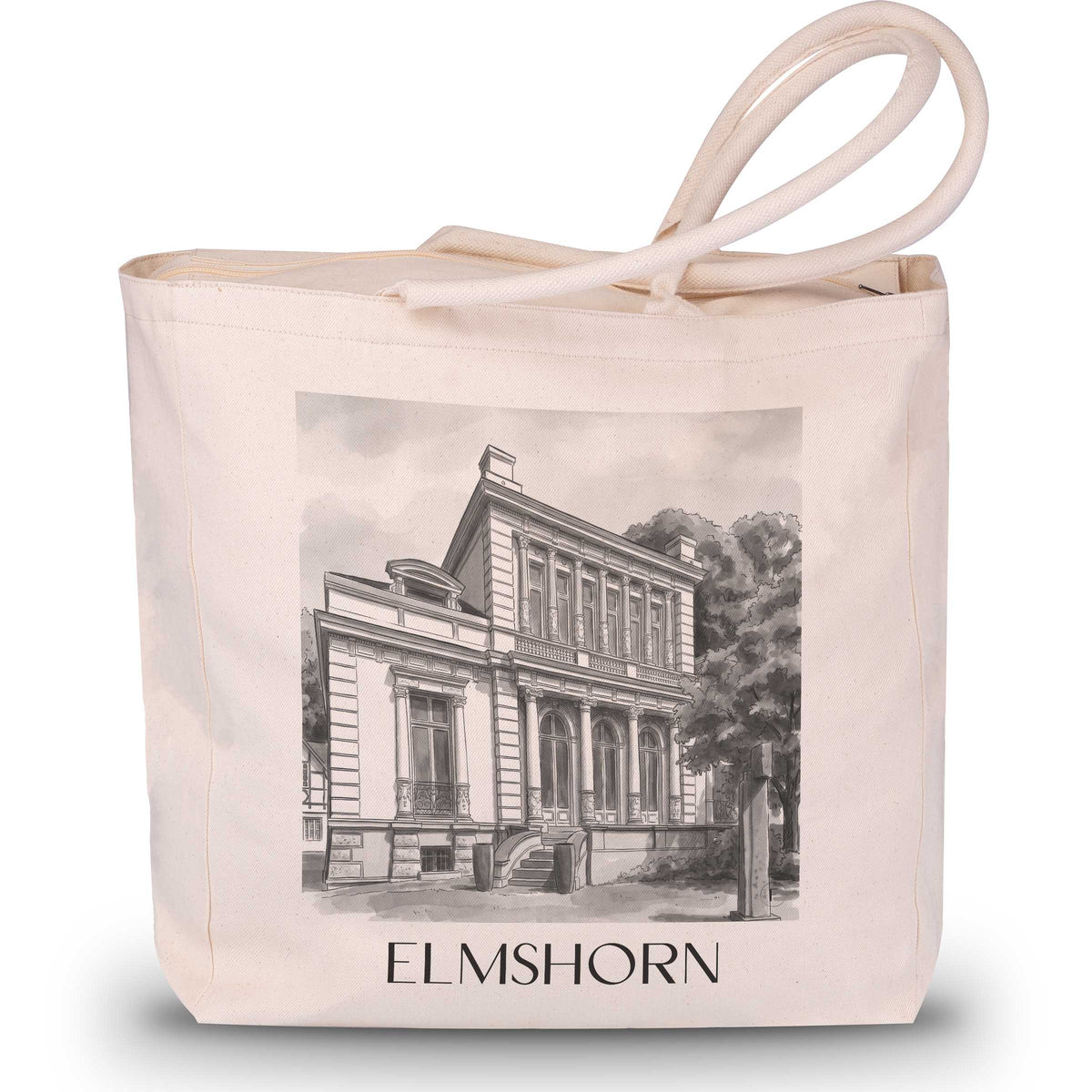 Elmshorn Shopping Tasche - Schleswig-Holstein - Deutschland Tote Bag - Einkaufstasche im Aquarell Schwarz-Weiß Stil - favplace