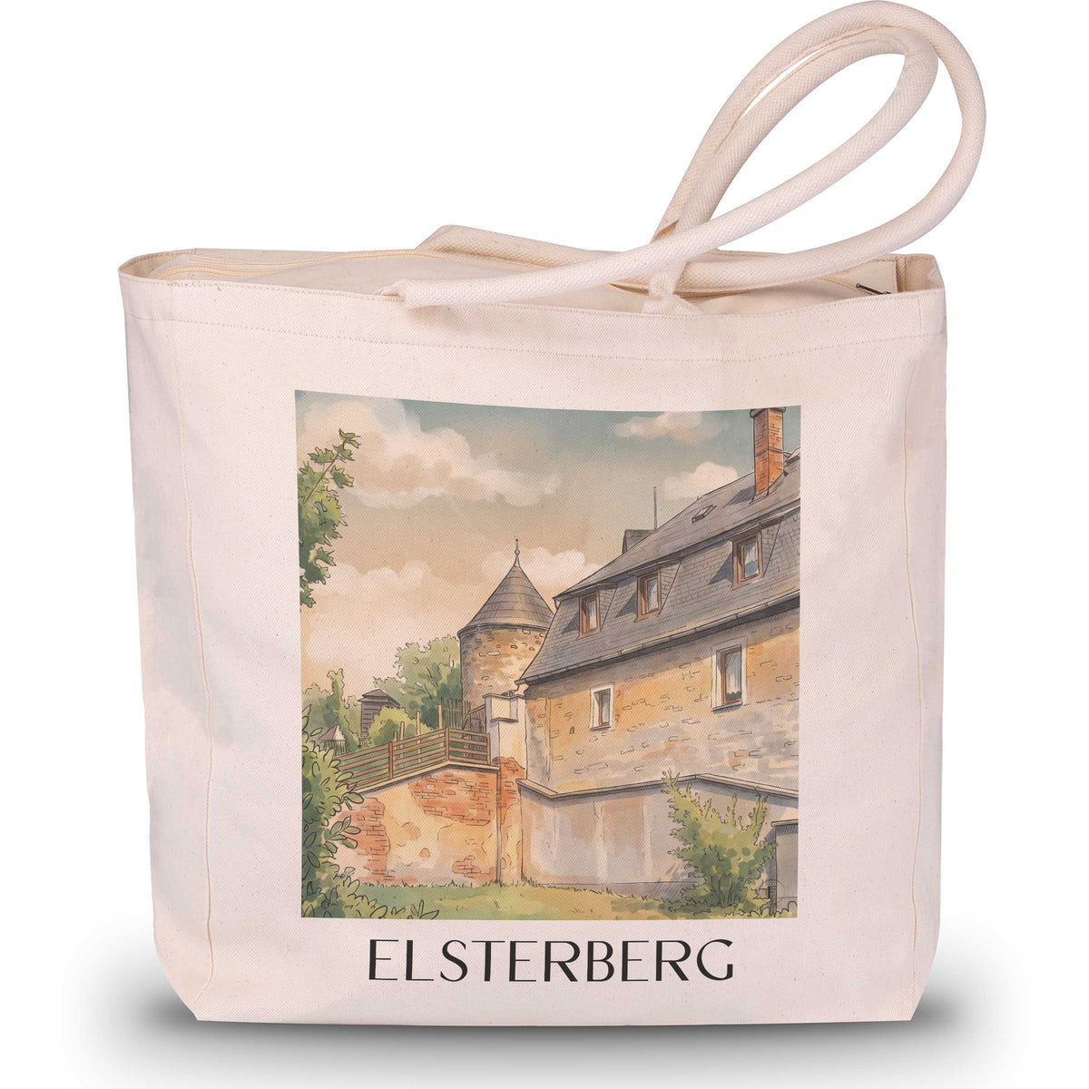 Elsterberg Shopping Tasche - Vogtland - Deutschland Tote Bag - Einkaufstasche im Aquarell Stil - favplace