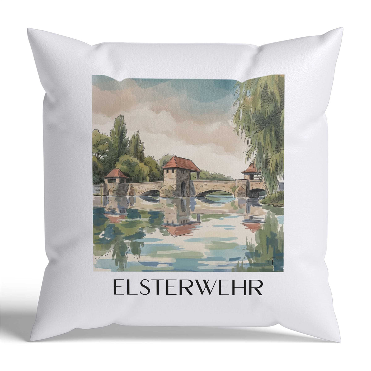 Elsterwehr Kissenhülle - Zierkissen Bezug - Leipzig - Deutschland Kissen bzw. Kissenbezug im Aquarell Stil - favplace