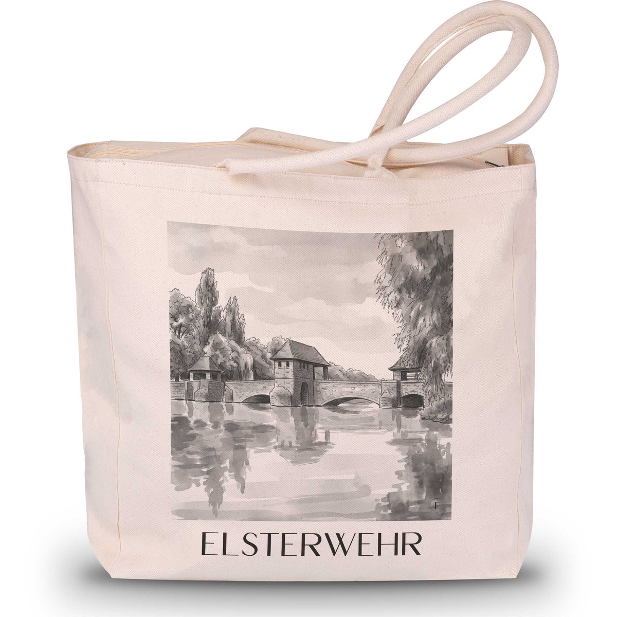 Elsterwehr Shopping Tasche - Leipzig - Deutschland Tote Bag - Einkaufstasche im Aquarell Schwarz-Weiß Stil - favplace