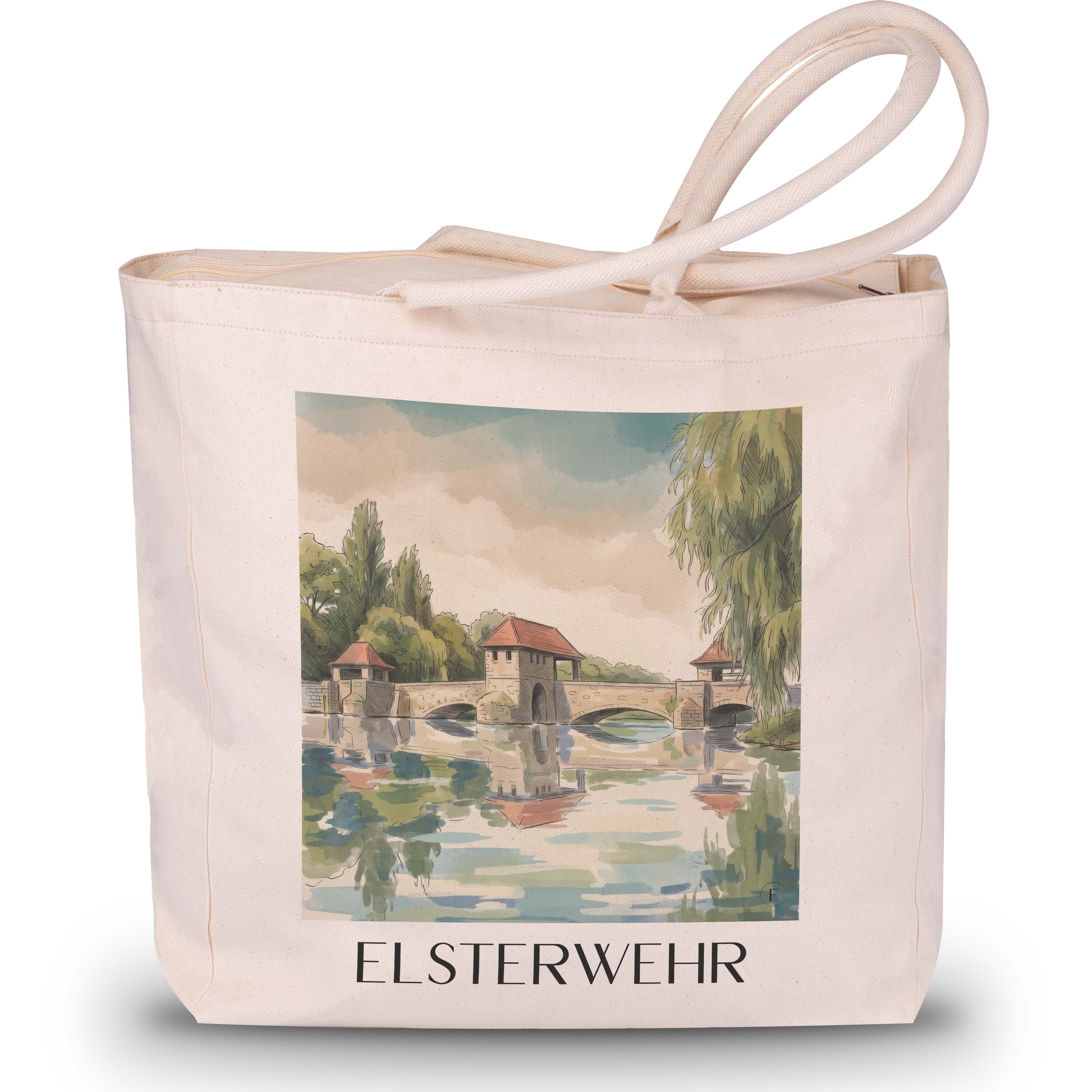 Elsterwehr Shopping Tasche - Leipzig - Deutschland Tote Bag - Einkaufstasche im Aquarell Stil - favplace