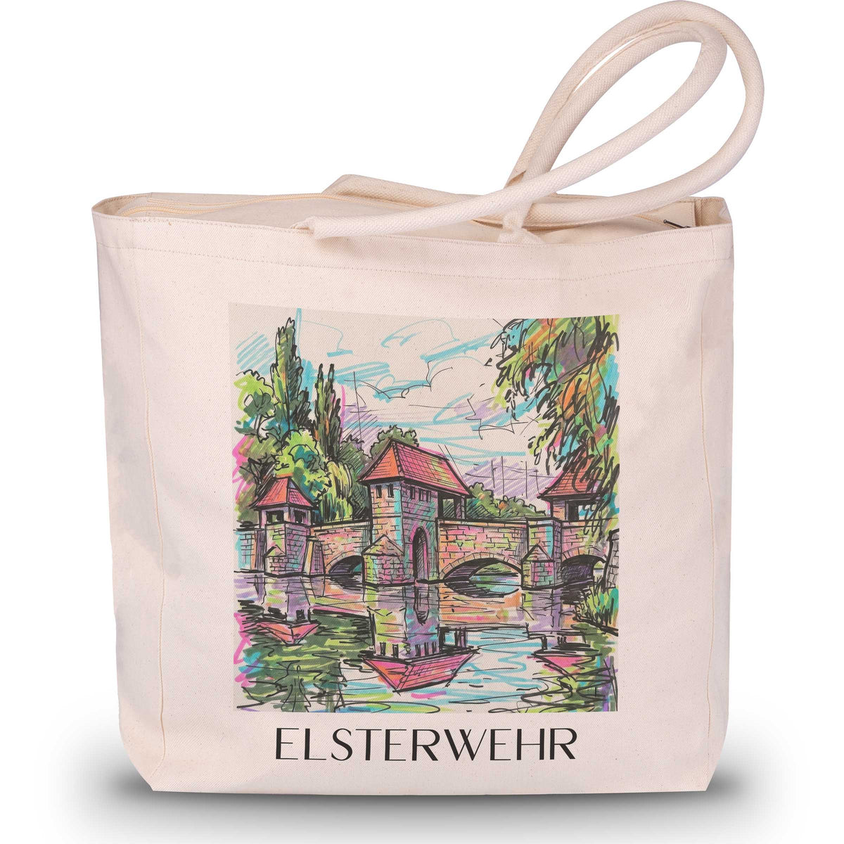Elsterwehr Shopping Tasche - Leipzig - Deutschland Tote Bag - Einkaufstasche im Tag Graffiti Stil - favplace