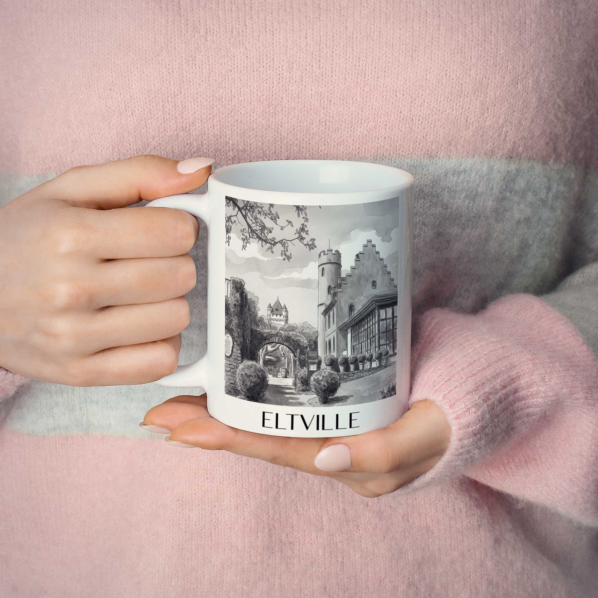 eltville-rheingau-deutschland-kaffeebecher-aquarell-schwarz-weiss