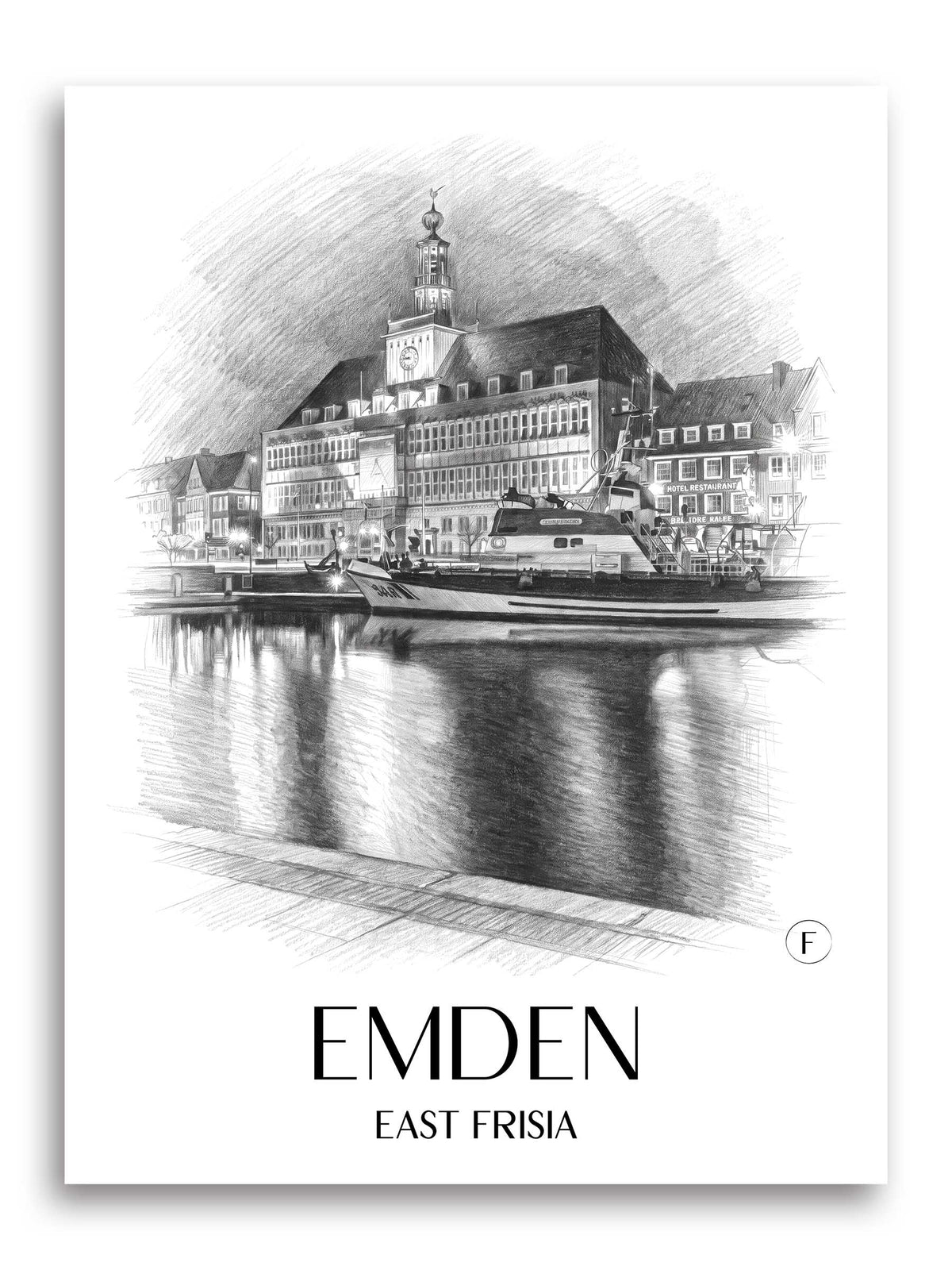 Emden Poster - Ostfriesland - Deutschland Kunstdruck - Zeichnung von A4 bis A1
