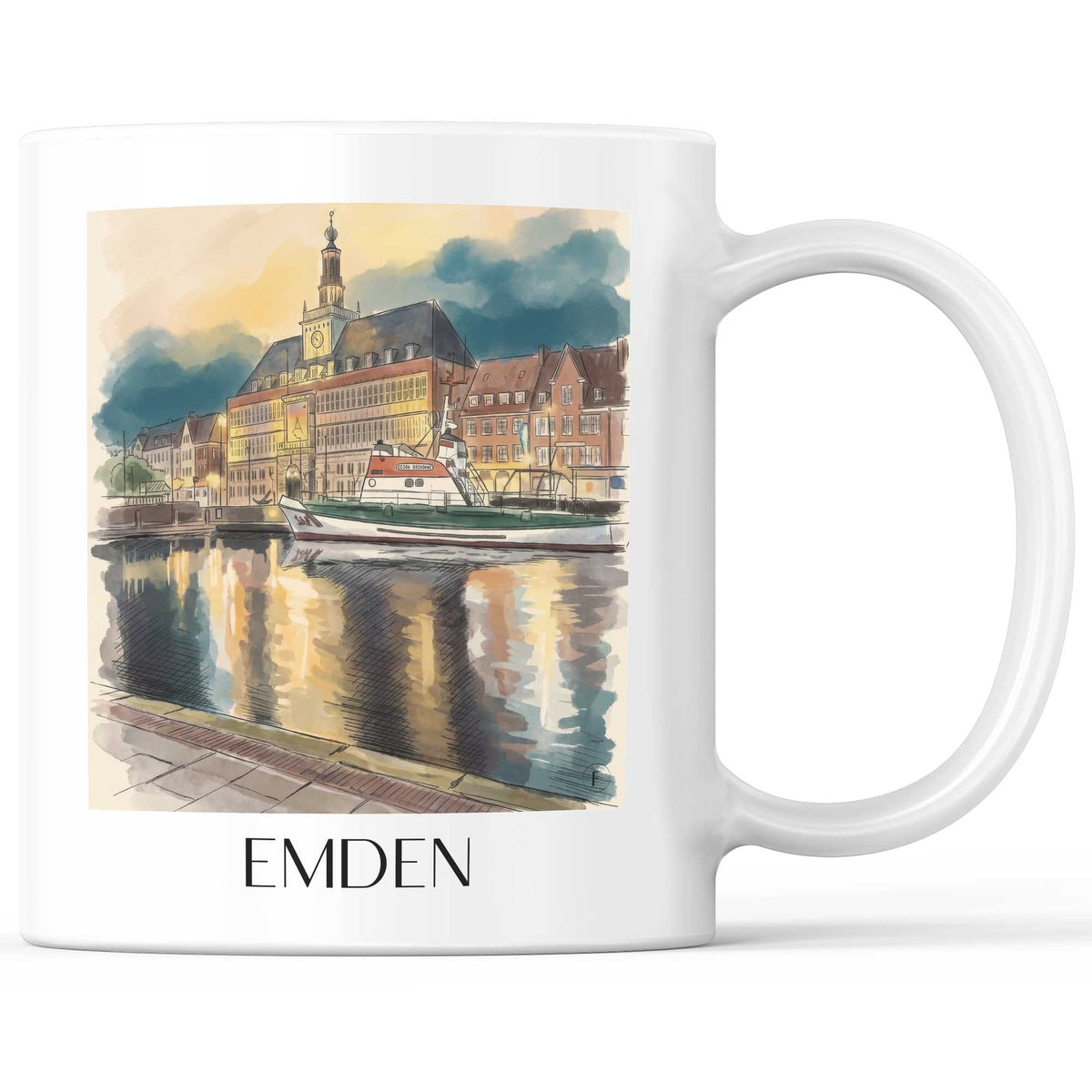 Emden (bei Nacht) Kaffeebecher - Ostfriesland - Deutschland Becher - Kaffeetasse im Aquarell Stil - favplace