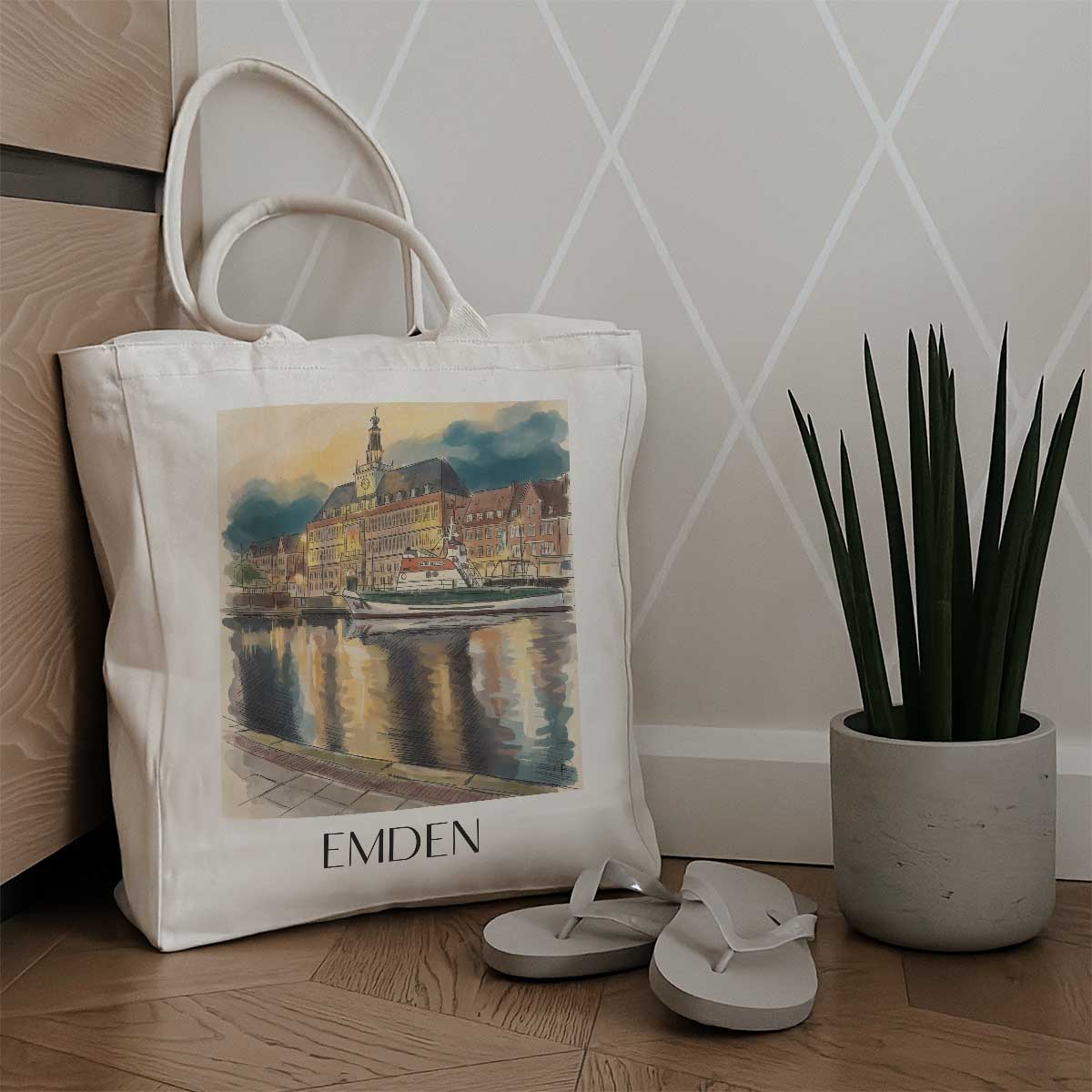 emden-(bei-nacht)-ostfriesland-deutschland-einkaufstasche-aquarell