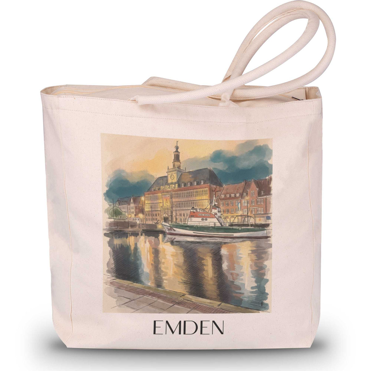 Emden (bei Nacht) Shopping Tasche - Ostfriesland - Deutschland Tote Bag - Einkaufstasche im Aquarell Stil - favplace