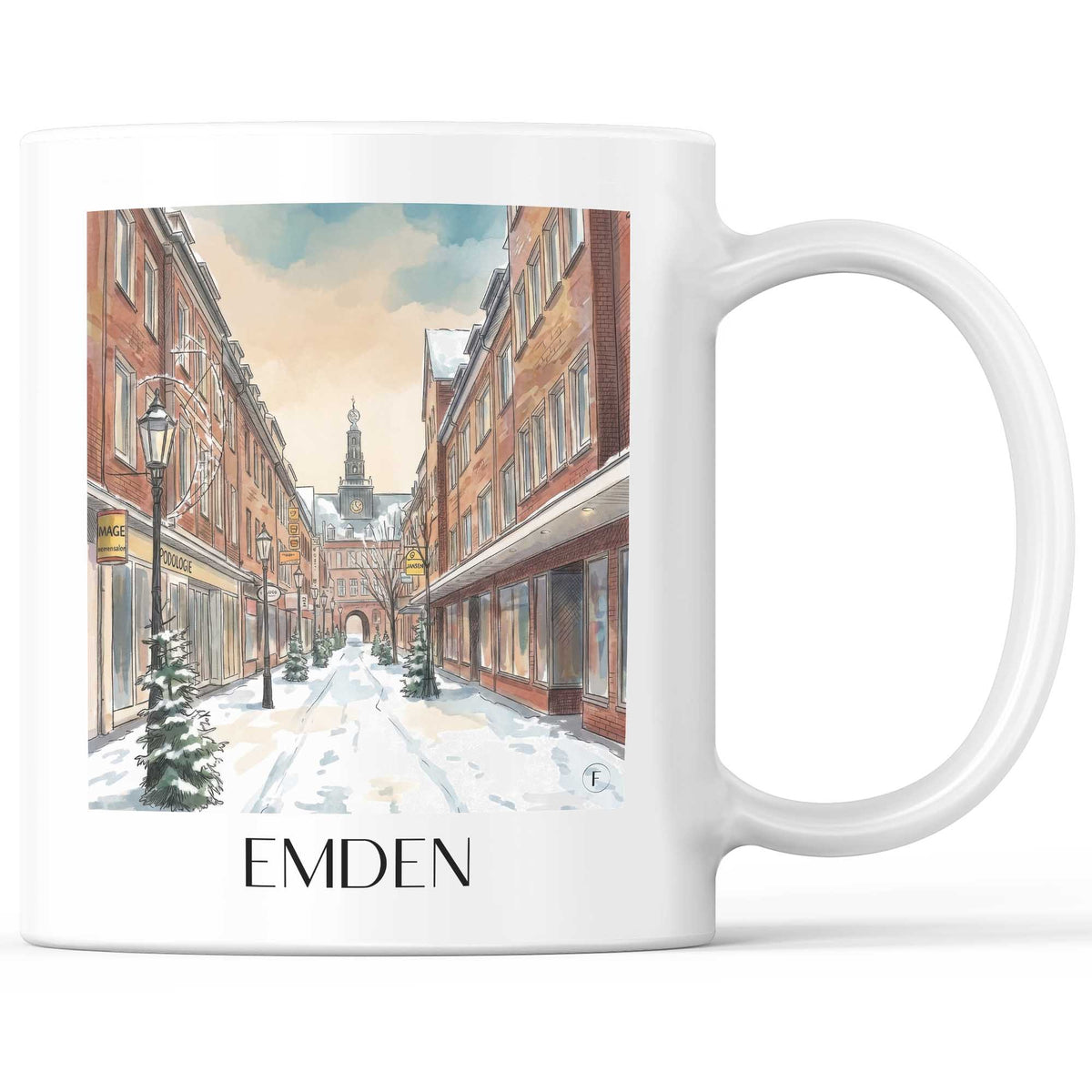 Emden (im Winter) Kaffeebecher - Ostfriesland - Deutschland Becher - Kaffeetasse im Aquarell Stil - favplace