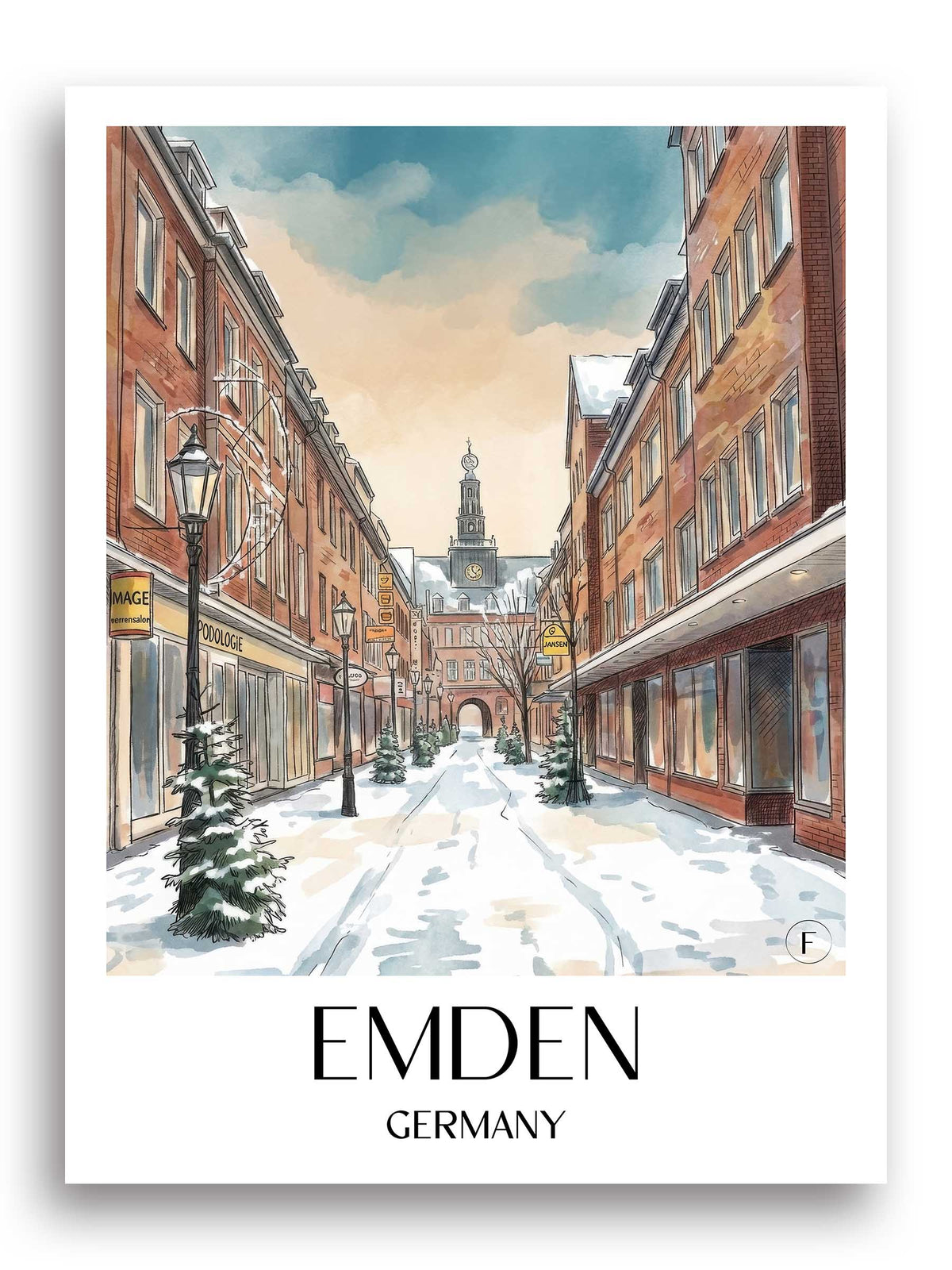Emden (im Winter) Poster - Ostfriesland - Deutschland Kunstdruck - Aquarell von A4 bis A1 - favplace