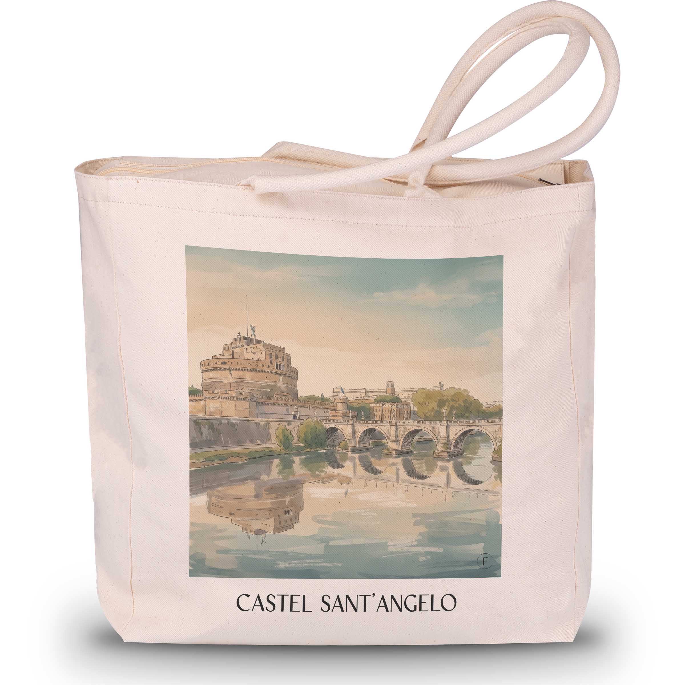 Engelsburg Shopping Tasche - Rom - Italien Tote Bag - Einkaufstasche im Aquarell Stil - favplace