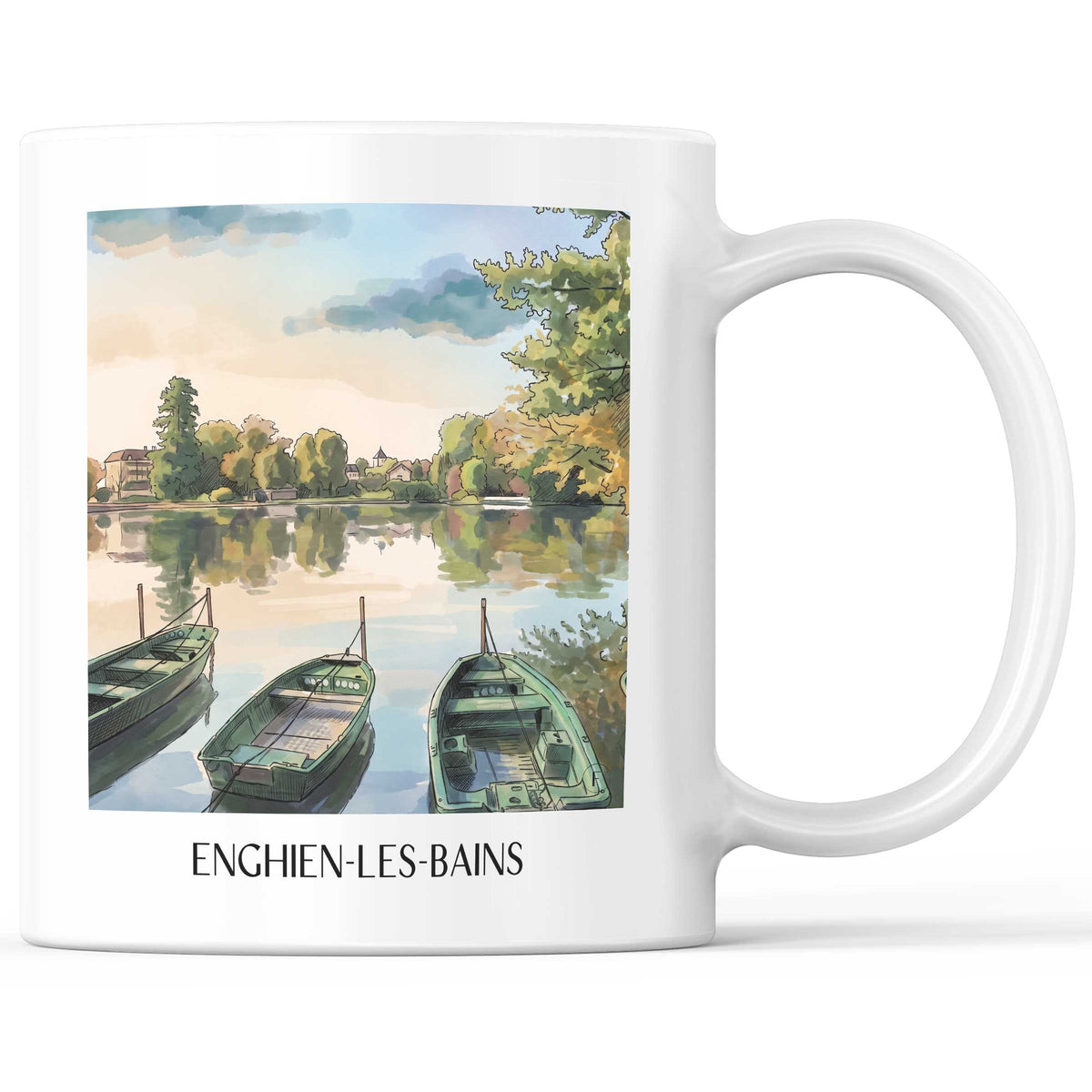 Enghien-les-Bains Kaffeebecher - Vallée de Montmorency - Frankreich Becher - Kaffeetasse im Aquarell Stil