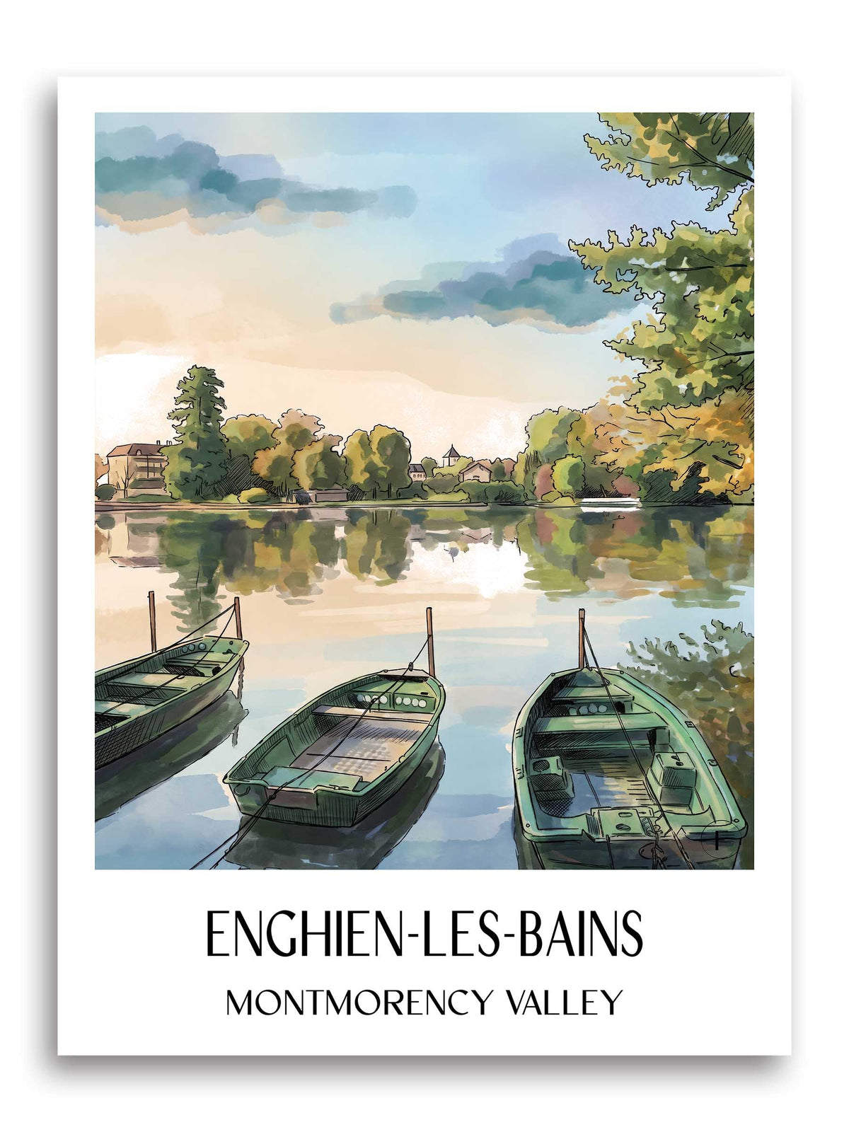 Enghien-les-Bains Poster - Vallée de Montmorency - Frankreich Kunstdruck - Aquarell von A4 bis A1 - favplace
