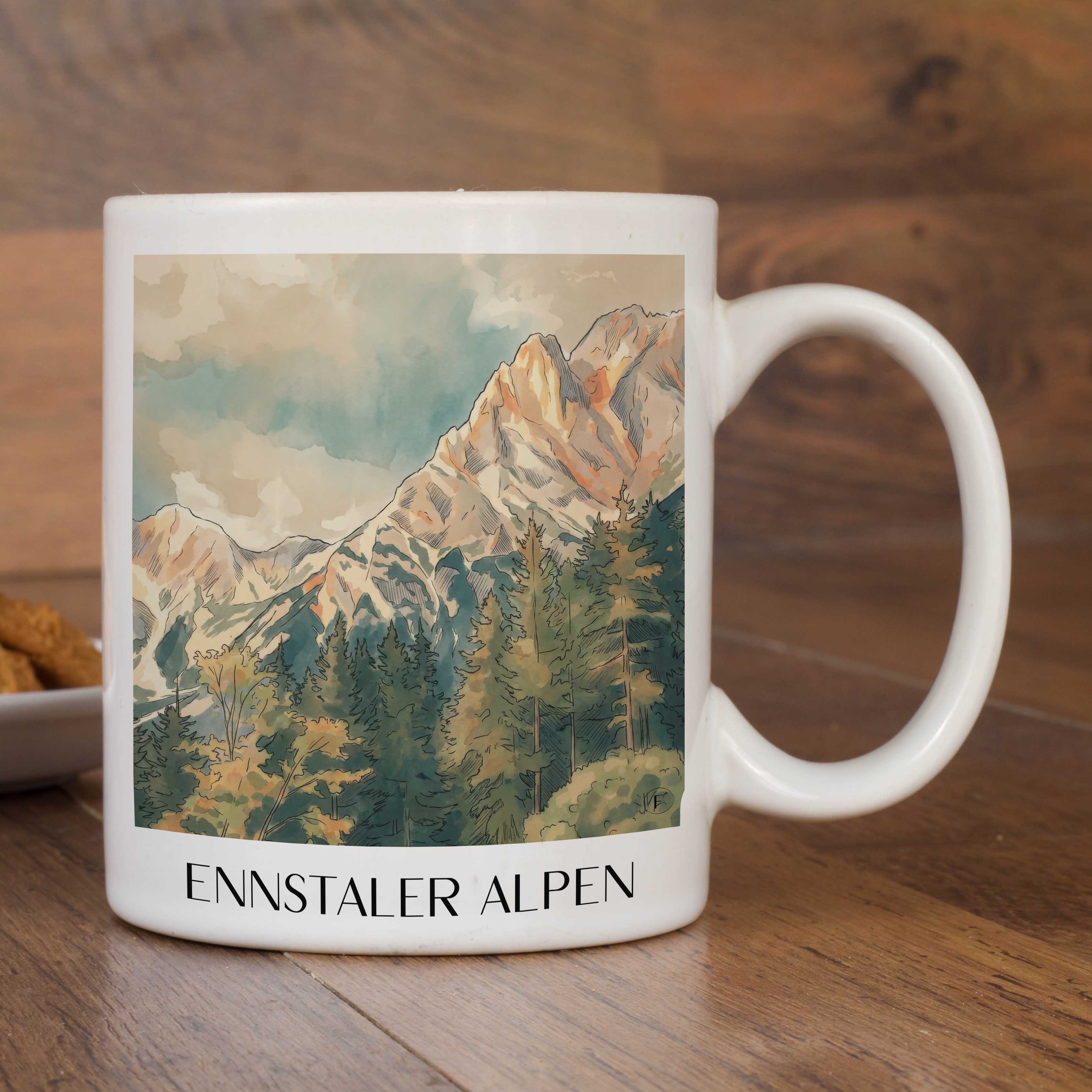 ennstaler-alpen-liezen-österreich-kaffeebecher-aquarell