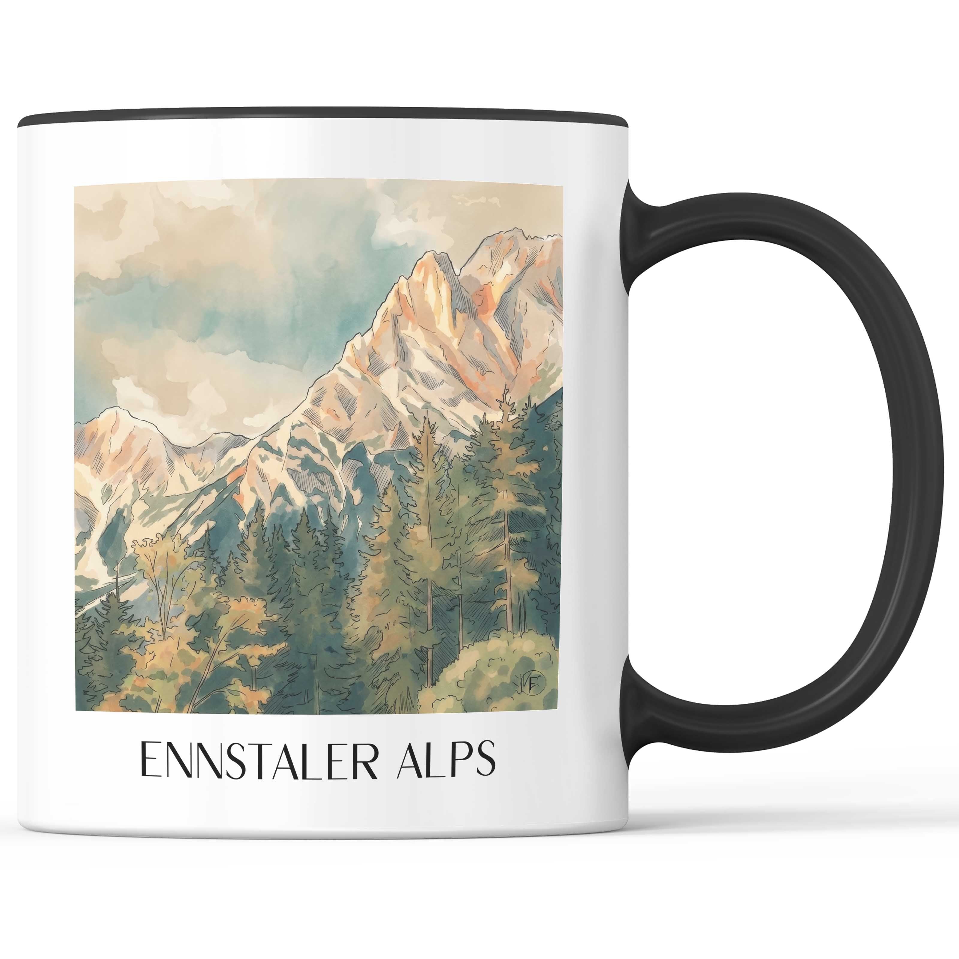 Ennstaler Alpen Kaffeebecher - Liezen - Österreich Becher - Kaffeetasse im Aquarell Stil - favplace