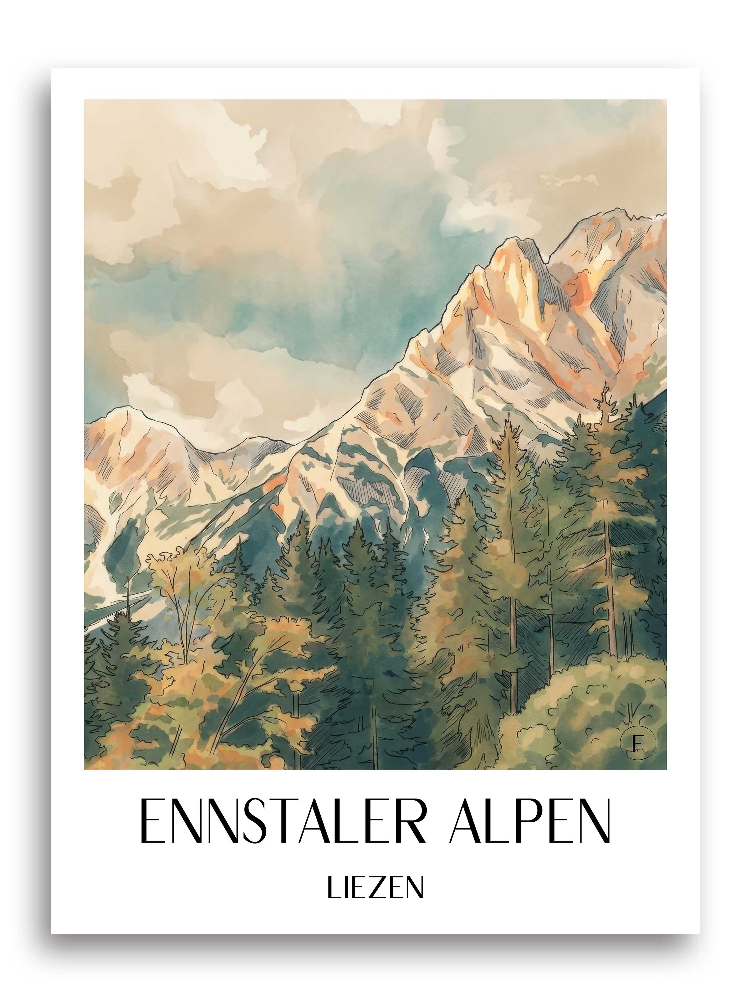ennstaler-alpen-liezen-österreich-poster-aquarell