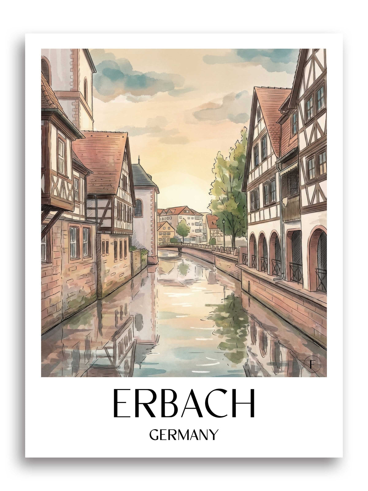 Erbach Poster - Odenwald - Deutschland Kunstdruck - Aquarell von A4 bis A1 - favplace
