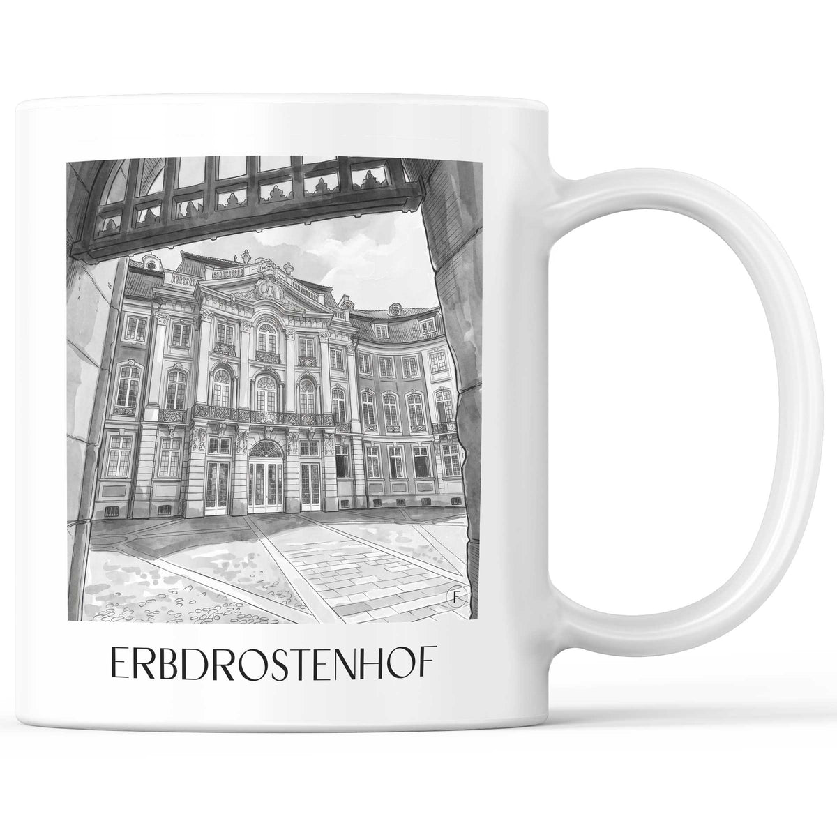 Erbdrostenhof Kaffeebecher - Münster - Deutschland Becher - Kaffeetasse im Aquarell Schwarz-Weiß Stil - favplace