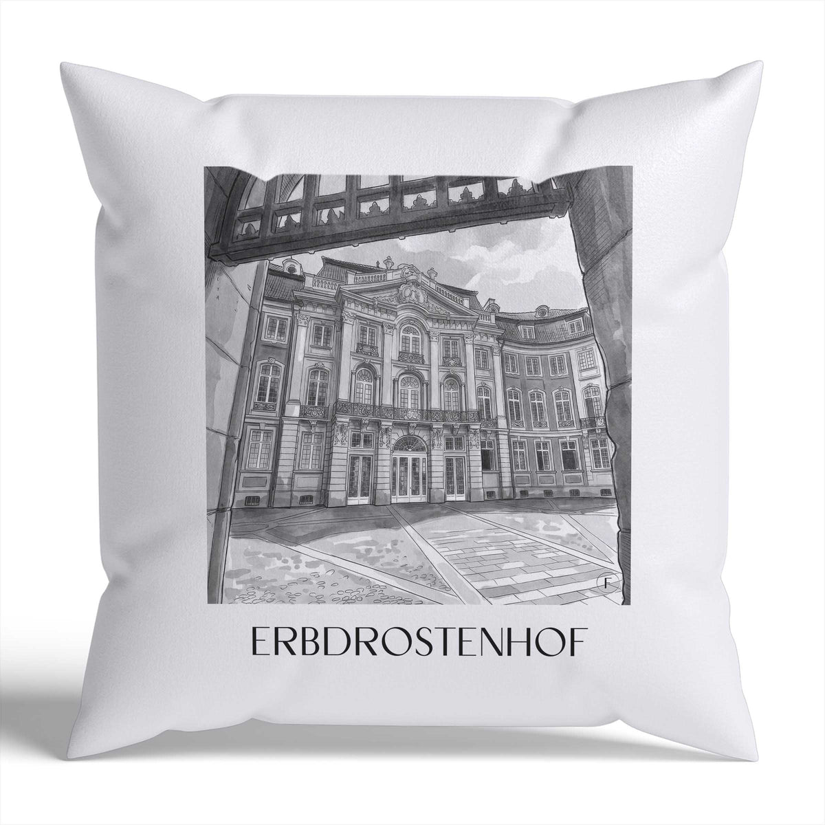 erbdrostenhof-münster-deutschland-kissenbezug-aquarell-schwarz-weiss
