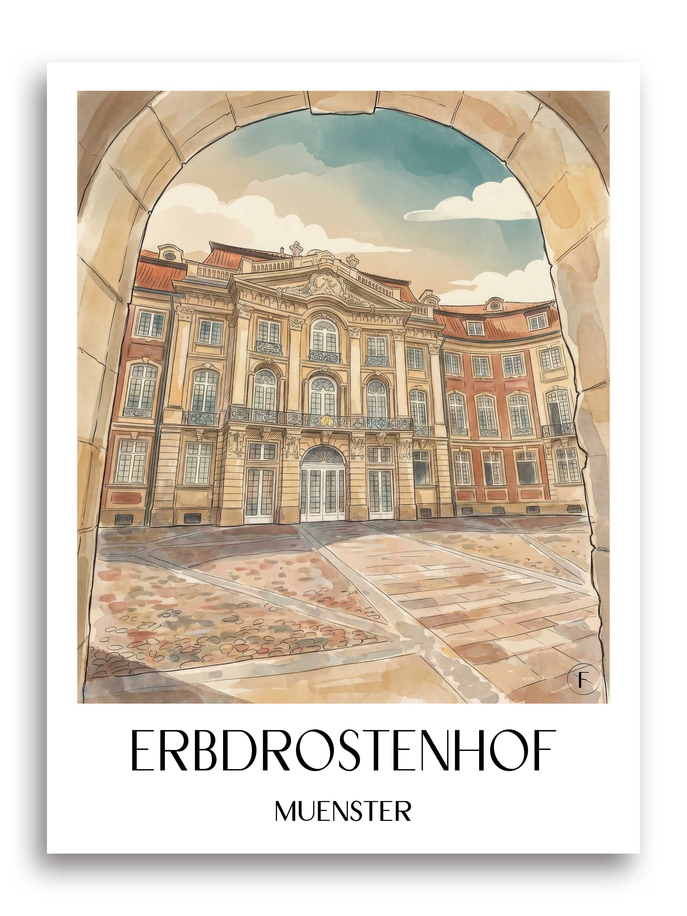 Erbdrostenhof Poster - Münster - Deutschland Kunstdruck - Aquarell von A4 bis A1 - favplace