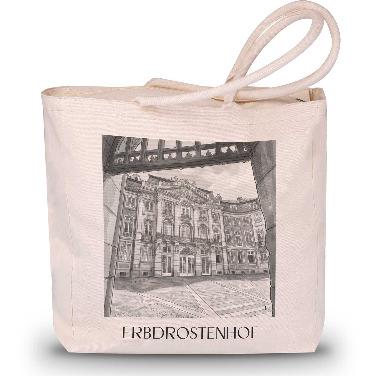 Erbdrostenhof Shopping Tasche - Münster - Deutschland Tote Bag - Einkaufstasche im Aquarell Schwarz-Weiß Stil - favplace