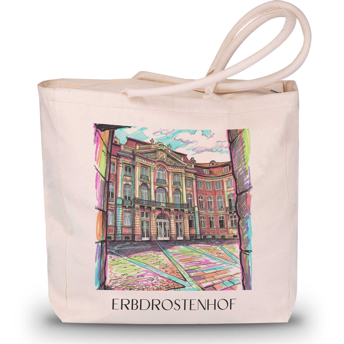 Erbdrostenhof Shopping Tasche - Münster - Deutschland Tote Bag - Einkaufstasche im Tag Graffiti Stil - favplace